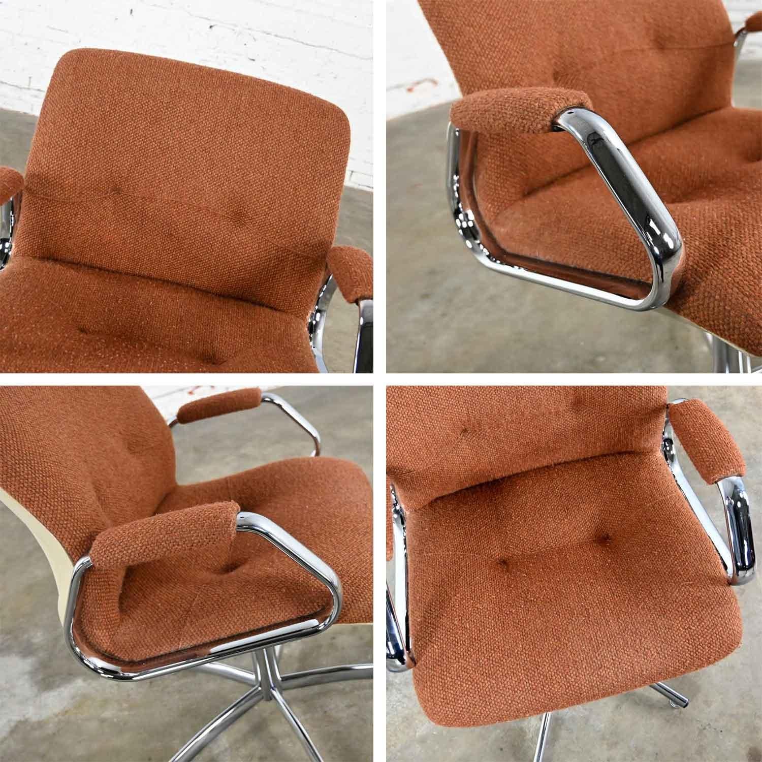 Steelcase Chrome Brown Upholstery Swivel Chair Model #454 Style Charles Pollock 9