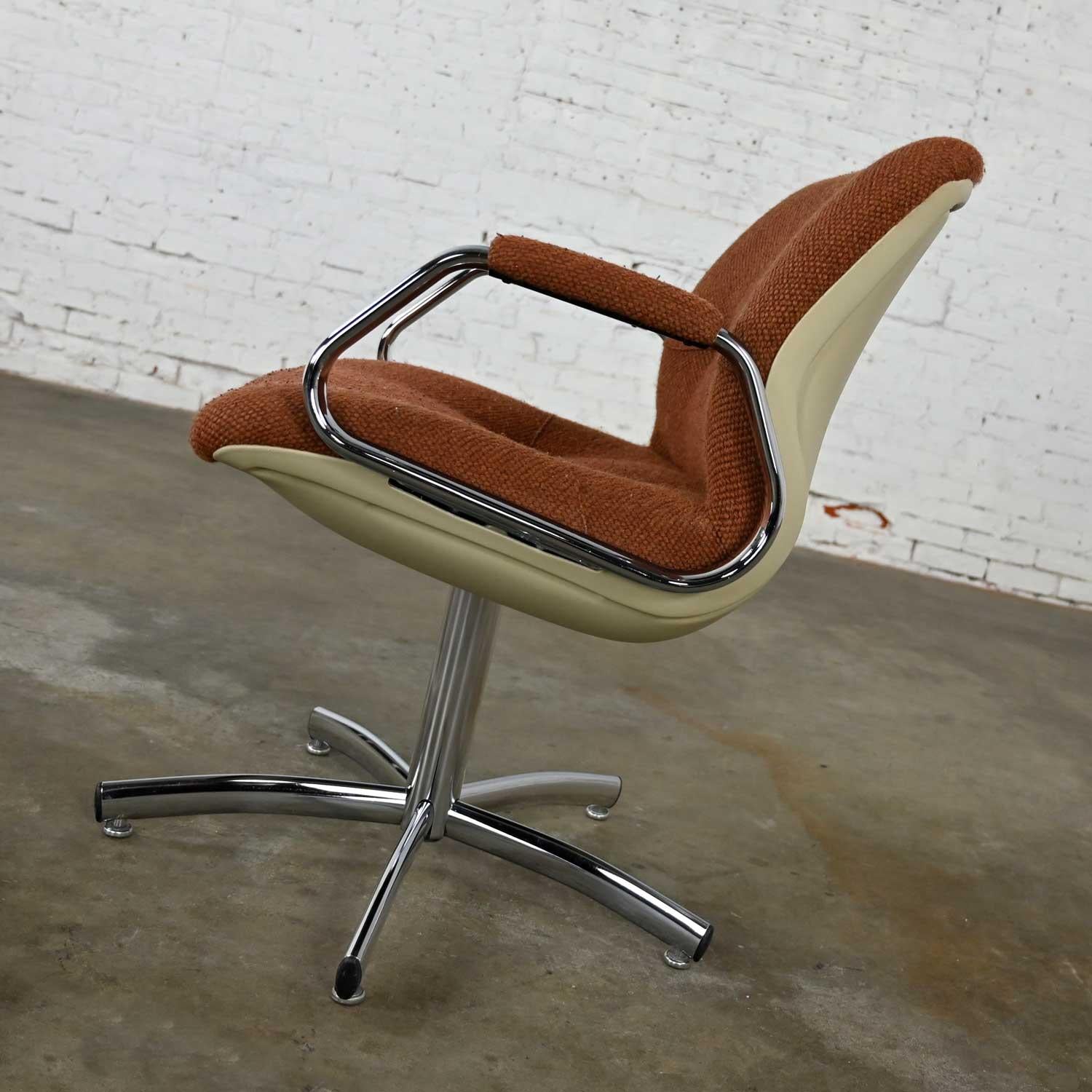 Mid-Century Modern Steelcase Chrome Brown Upholstery Swivel Chair Model #454 Style Charles Pollock