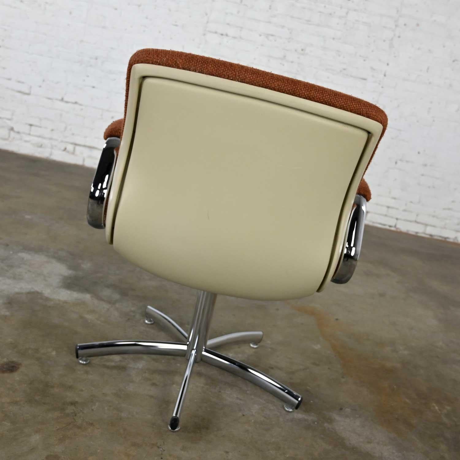 American Steelcase Chrome Brown Upholstery Swivel Chair Model #454 Style Charles Pollock