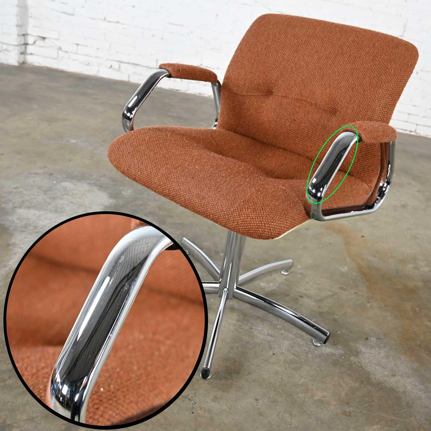 20th Century Steelcase Chrome Brown Upholstery Swivel Chair Model #454 Style Charles Pollock