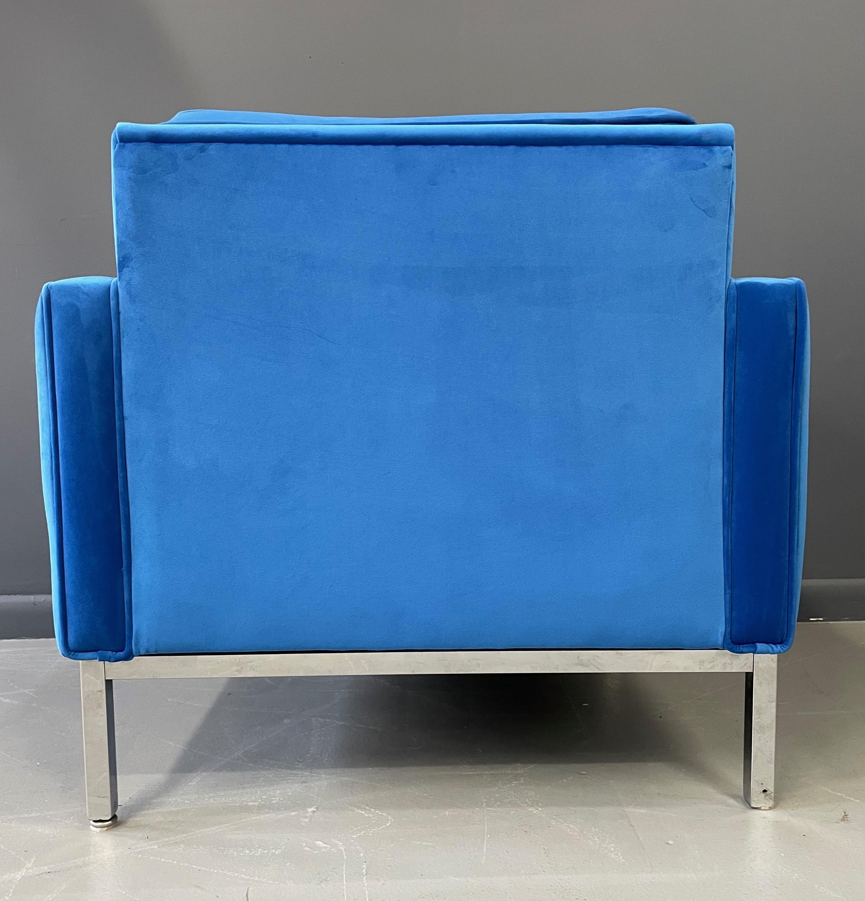 Steelcase Chromed Steel Lounge Chair Draped in Blue Velvet Midcentury For Sale 2