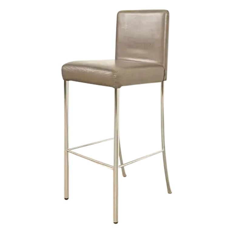 Steelcase Coalesse Modern Leather and Chrome Bar Stool For Sale