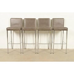 Sgabelli da bar moderni in pelle e cromo Steelcase Coalesse, set di quattro sgabelli