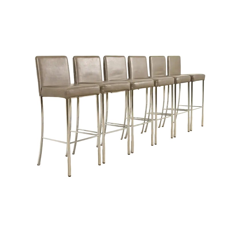 Steelcase Coalesse Modern Leather and Chrome Bar Stools, Set of Six For Sale