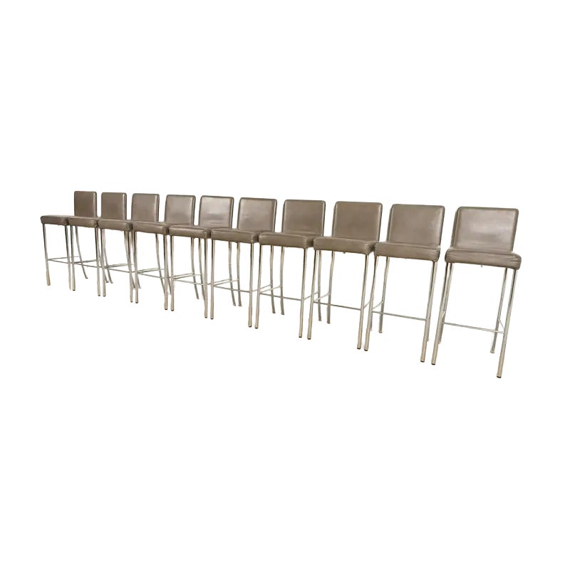 Steelcase Coalesse Modern Leather and Chrome Bar Stools, Set of Ten For Sale