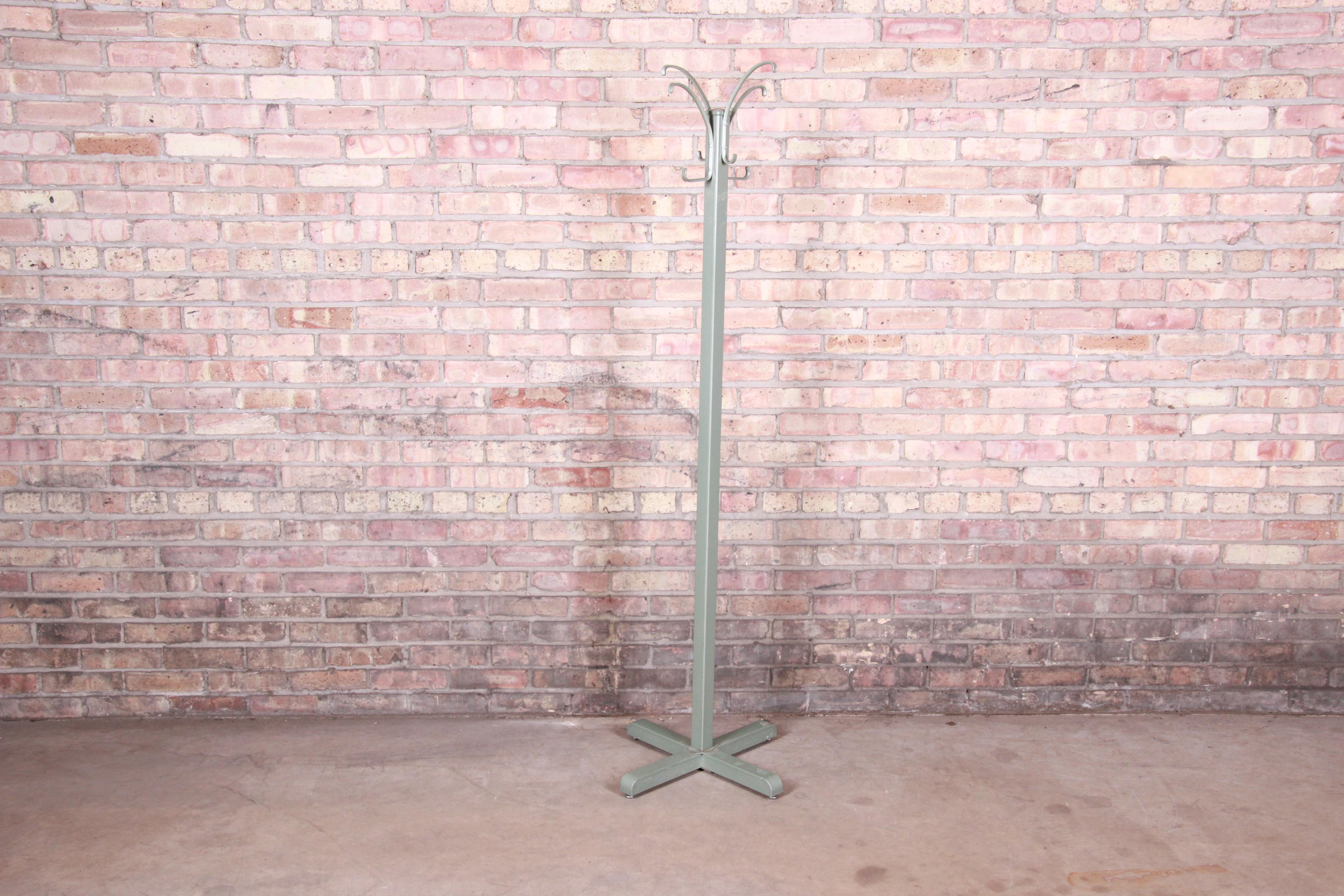 A rare and unique Mid-Century Modern Industrial age green metal hall tree / coat rack / hat rack

By Steelcase

USA, 1950s

Measures: 20