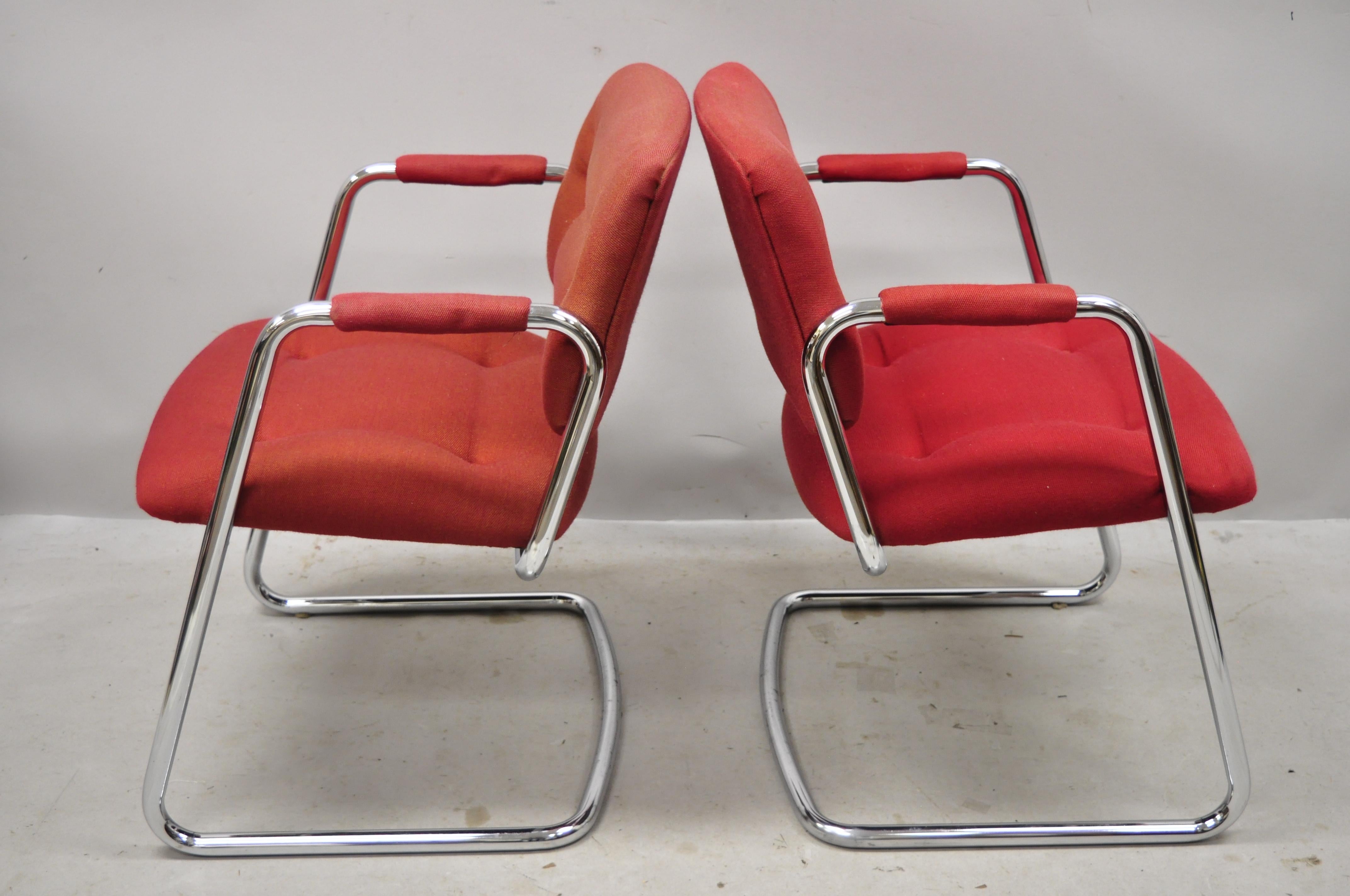 vintage steelcase orange loveseat on tubular chrome base