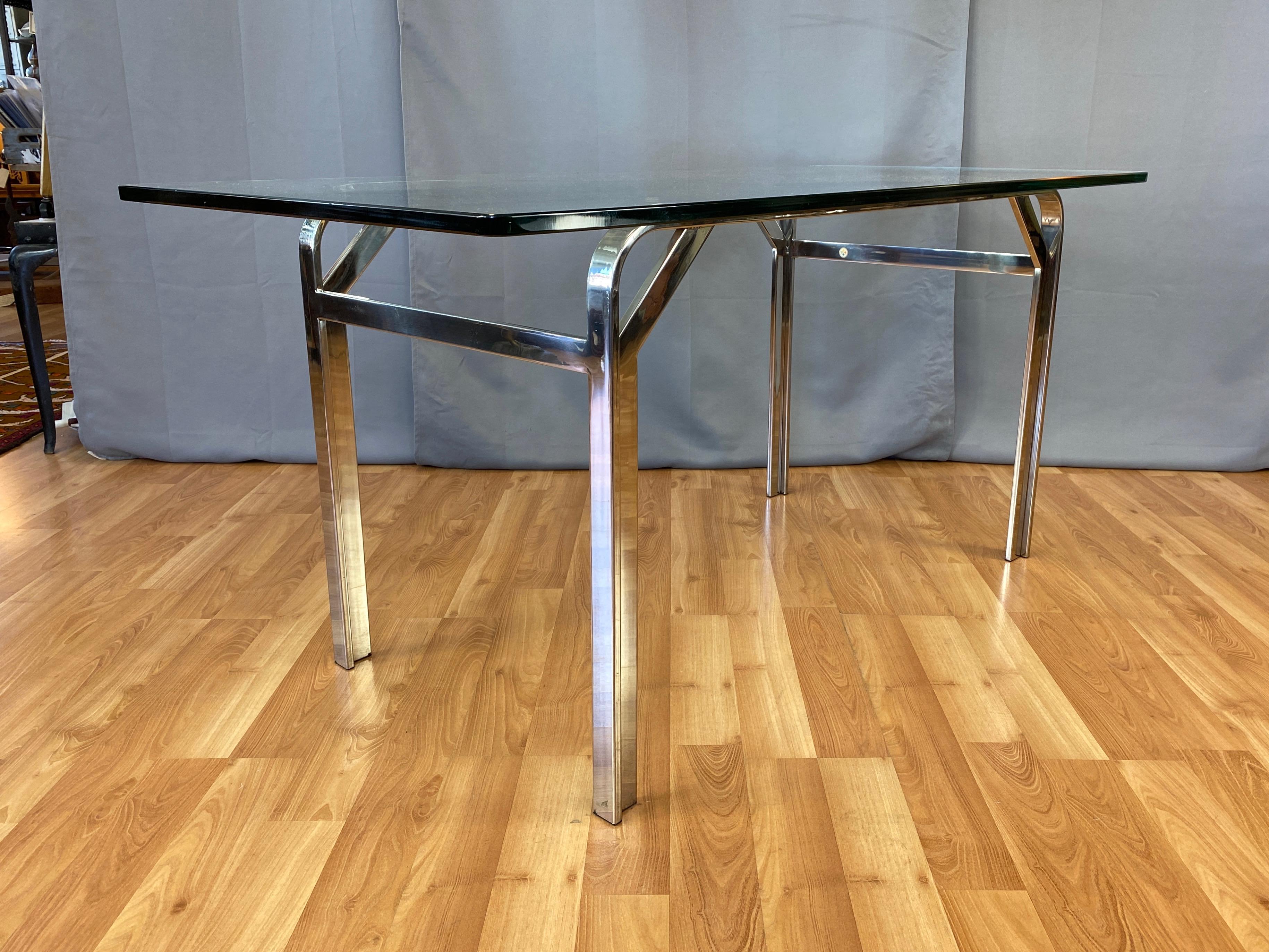 Steelcase Polished Nickel-Plated Steel Desk or Table with Glass Top, 1970s 6