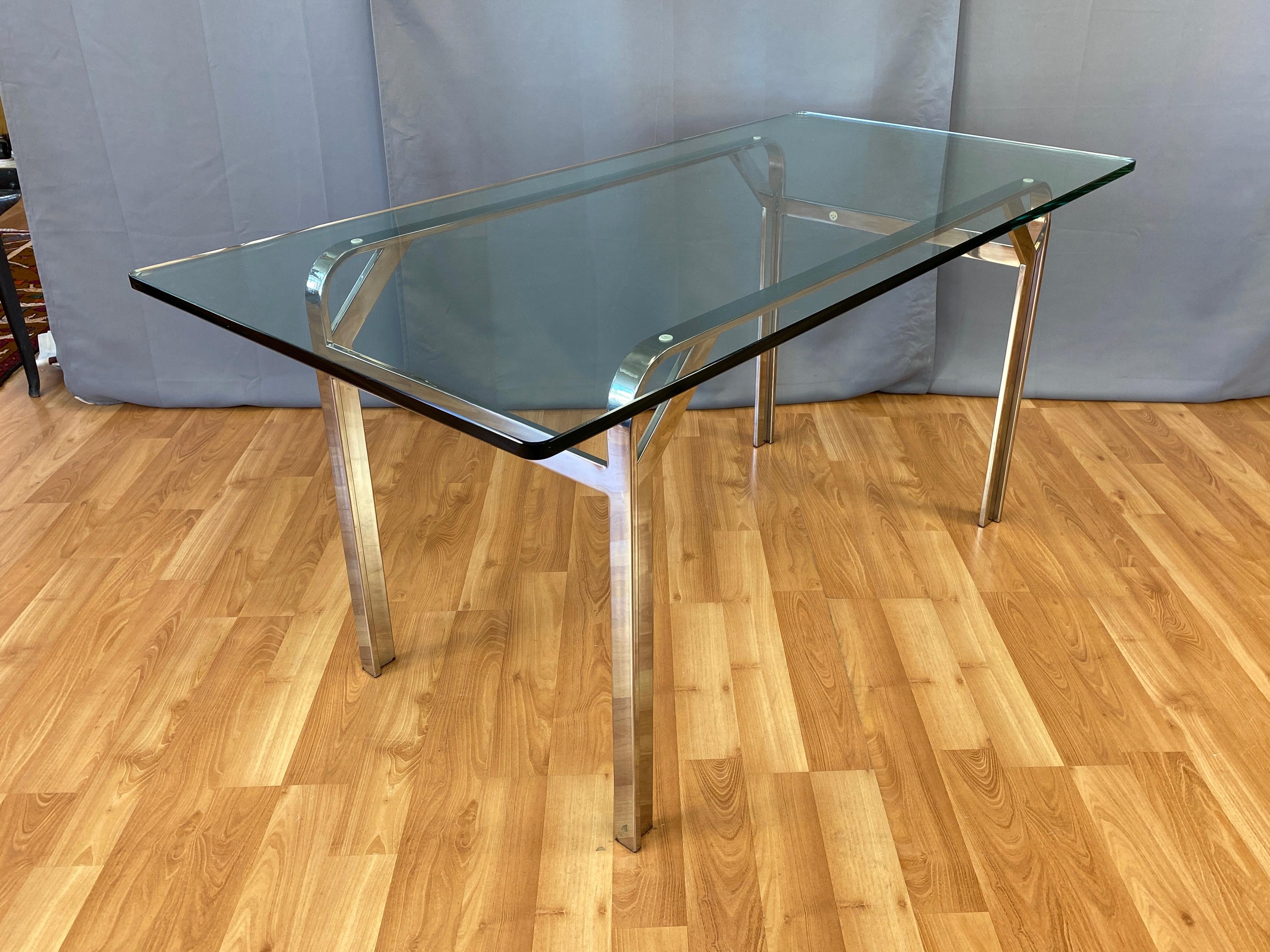 Steelcase Polished Nickel-Plated Steel Desk or Table with Glass Top, 1970s 7