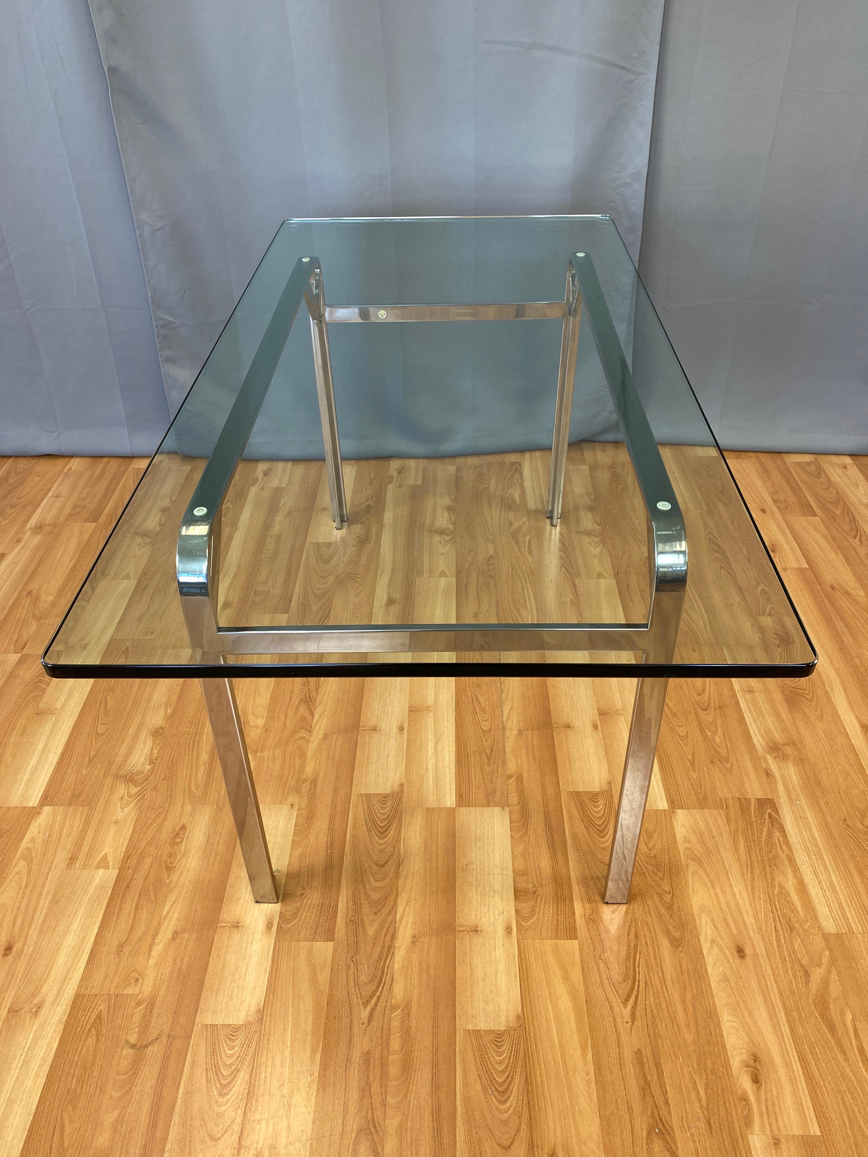 Steelcase Polished Nickel-Plated Steel Desk or Table with Glass Top, 1970s 8