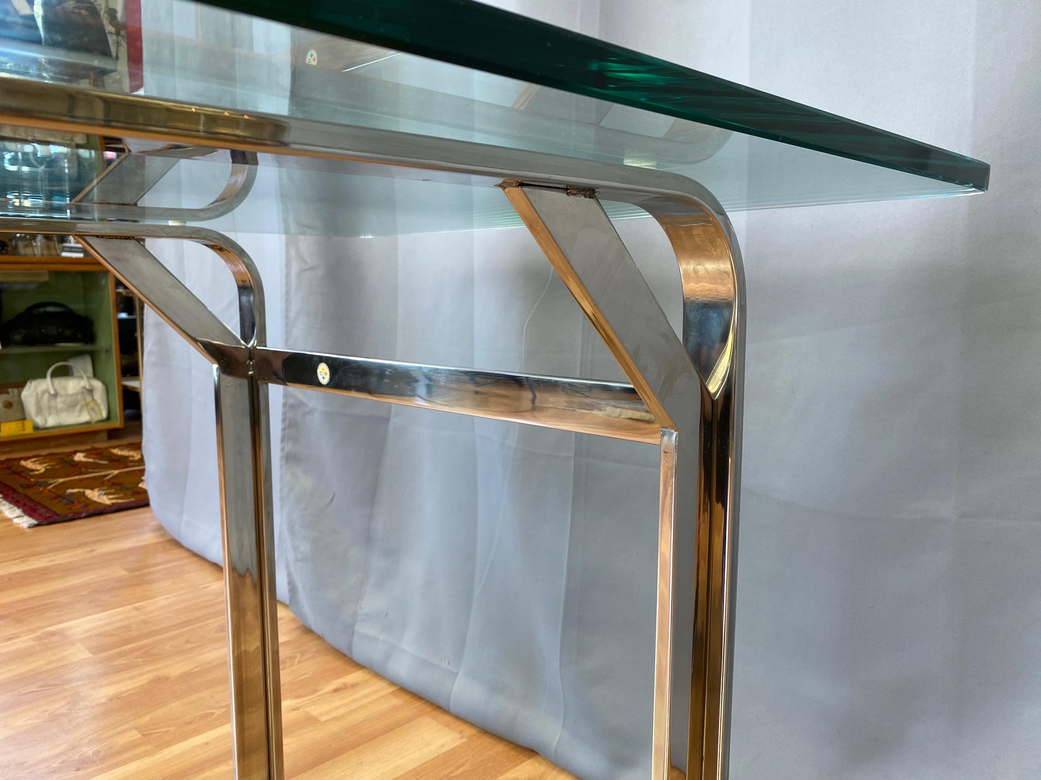 Steelcase Polished Nickel-Plated Steel Desk or Table with Glass Top, 1970s 10