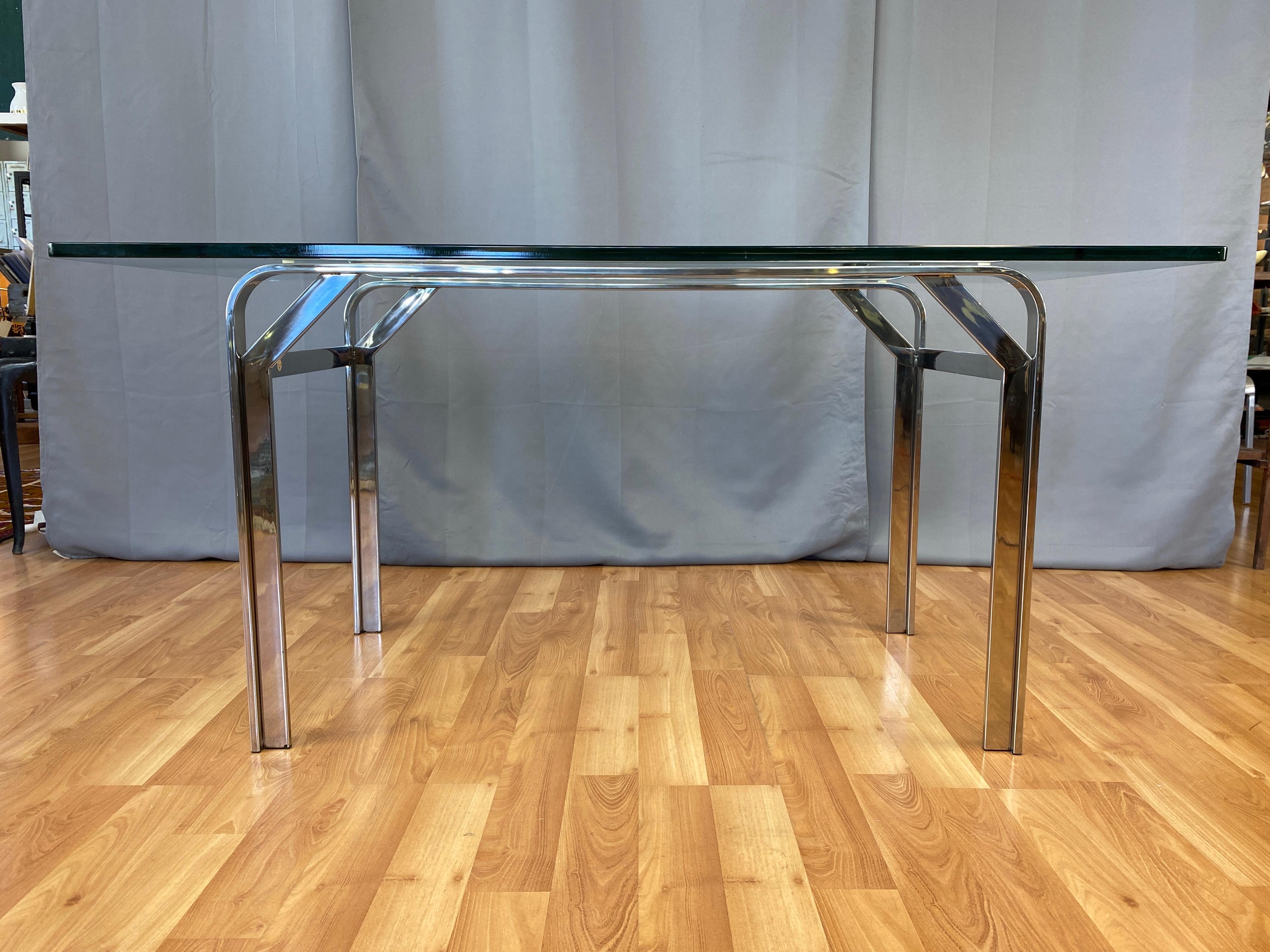 American Steelcase Polished Nickel-Plated Steel Desk or Table with Glass Top, 1970s