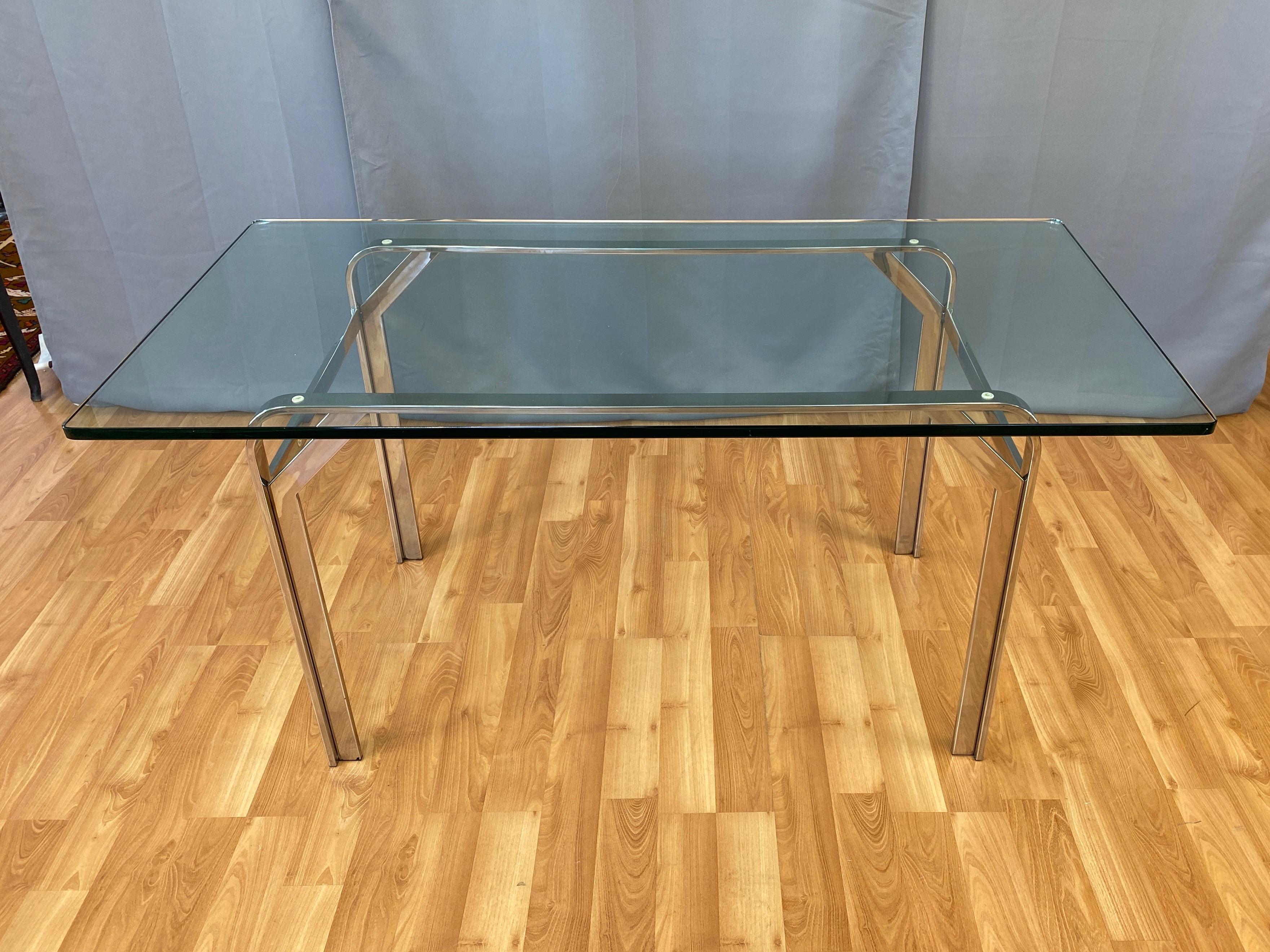 Steelcase Polished Nickel-Plated Steel Desk or Table with Glass Top, 1970s In Good Condition In San Francisco, CA