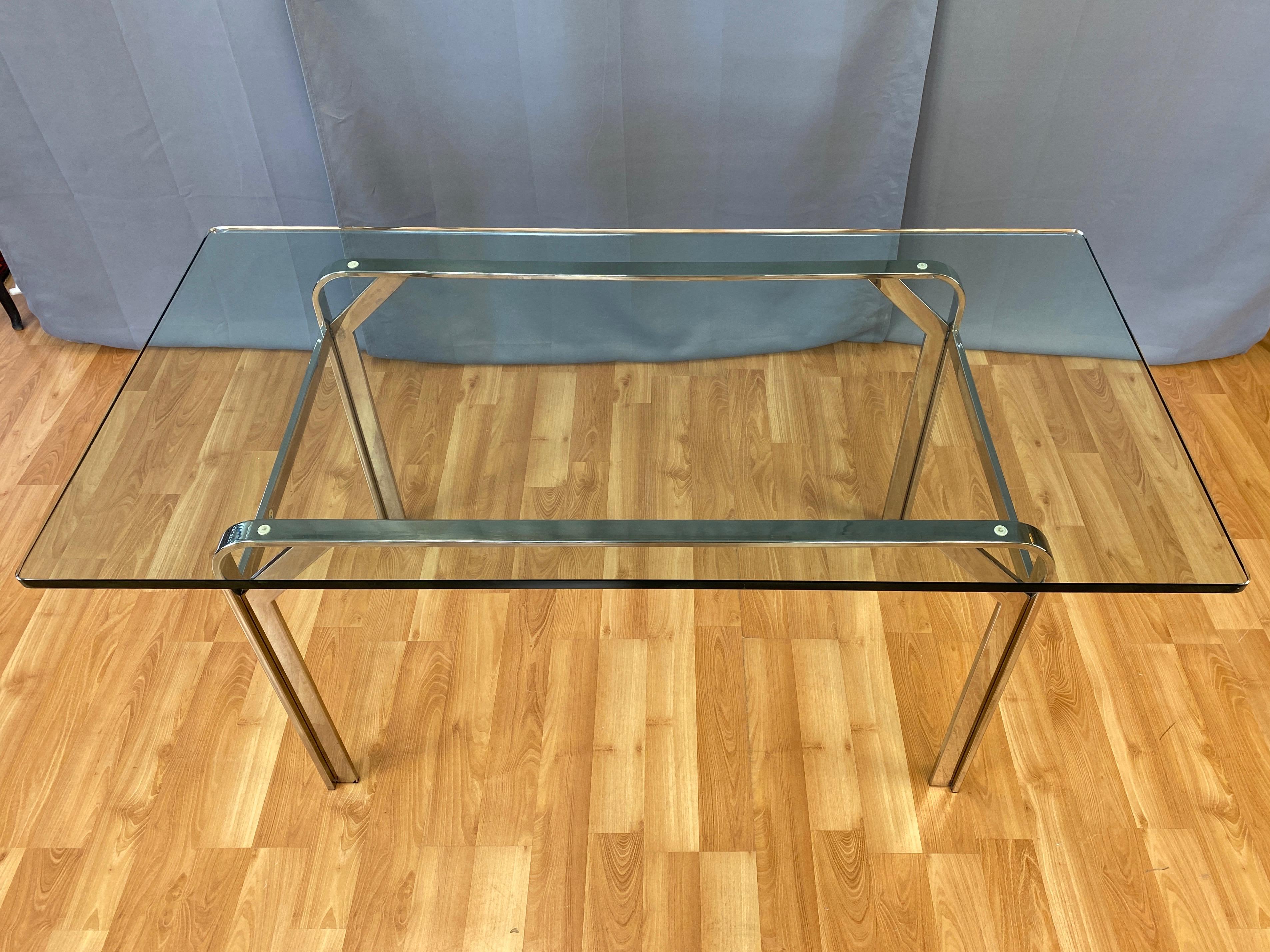 Late 20th Century Steelcase Polished Nickel-Plated Steel Desk or Table with Glass Top, 1970s