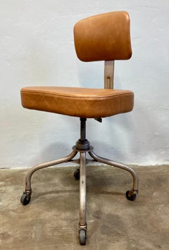Steelcase Rolling Stool with New Brown Leather