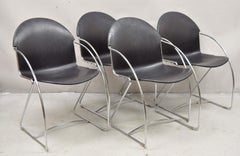 Steelcase Tom Grasman Chrome Frame Black Molded Plastic Stackable Chair Set of 4