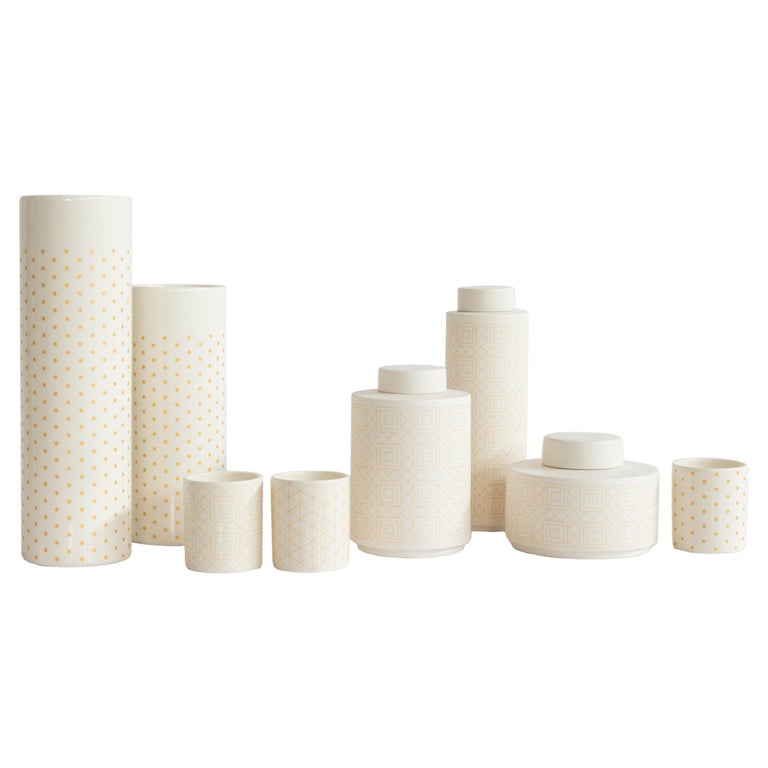 Set/8 Vases, Ceramic Vases, White, Handmade in Portugal by Lusitanus Home For Sale
