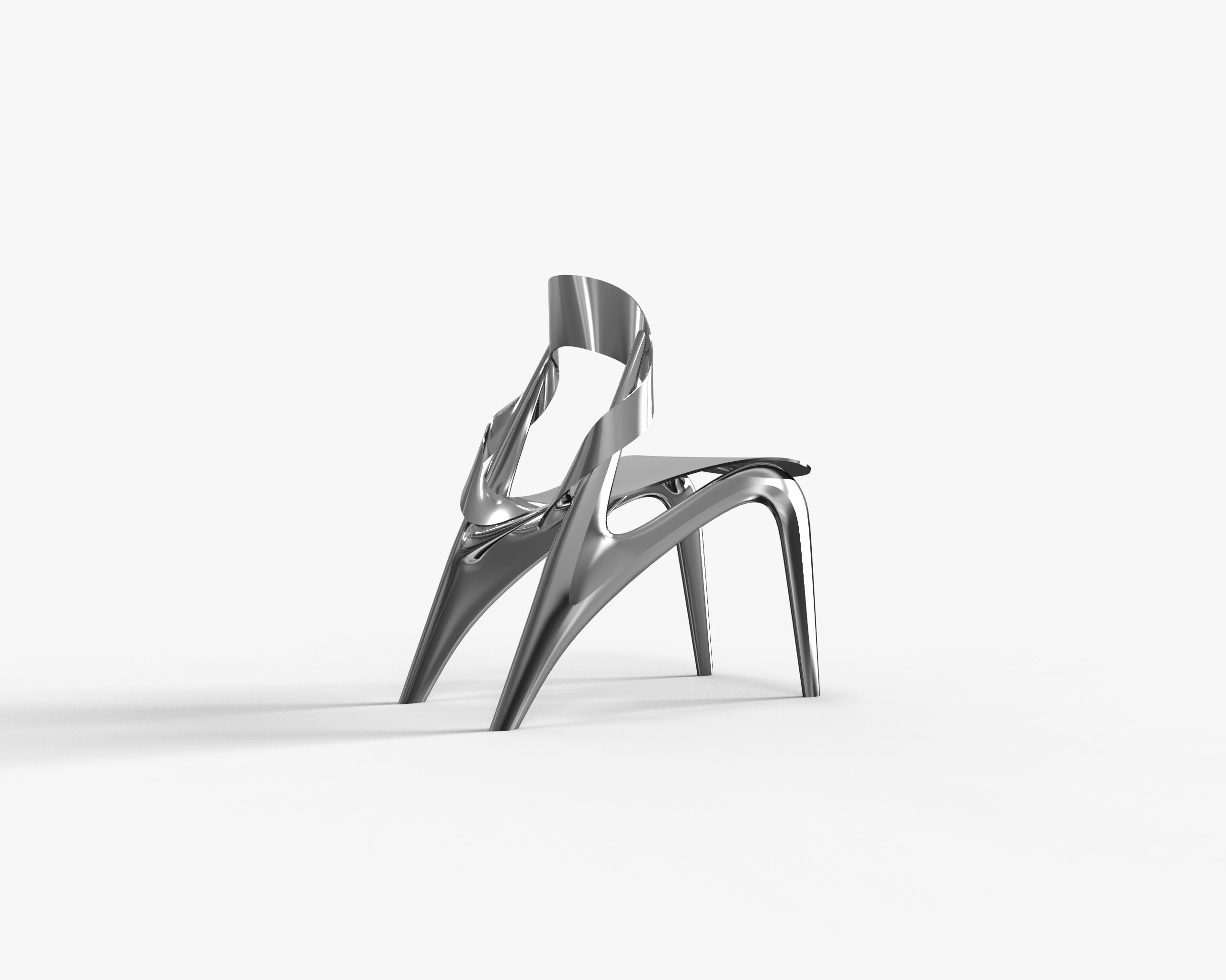 Sedia Steele AI Standard Ying di Duen Studio
Edizione limitata di 10 esemplari
Dimensioni:  L 46 x P 71,2 x H 78 cm
Materiali: Acciaio inossidabile e vernice metallizzata perlata.

Informazioni su: Duenstudio è stato fondato in Francia nel 2023. I