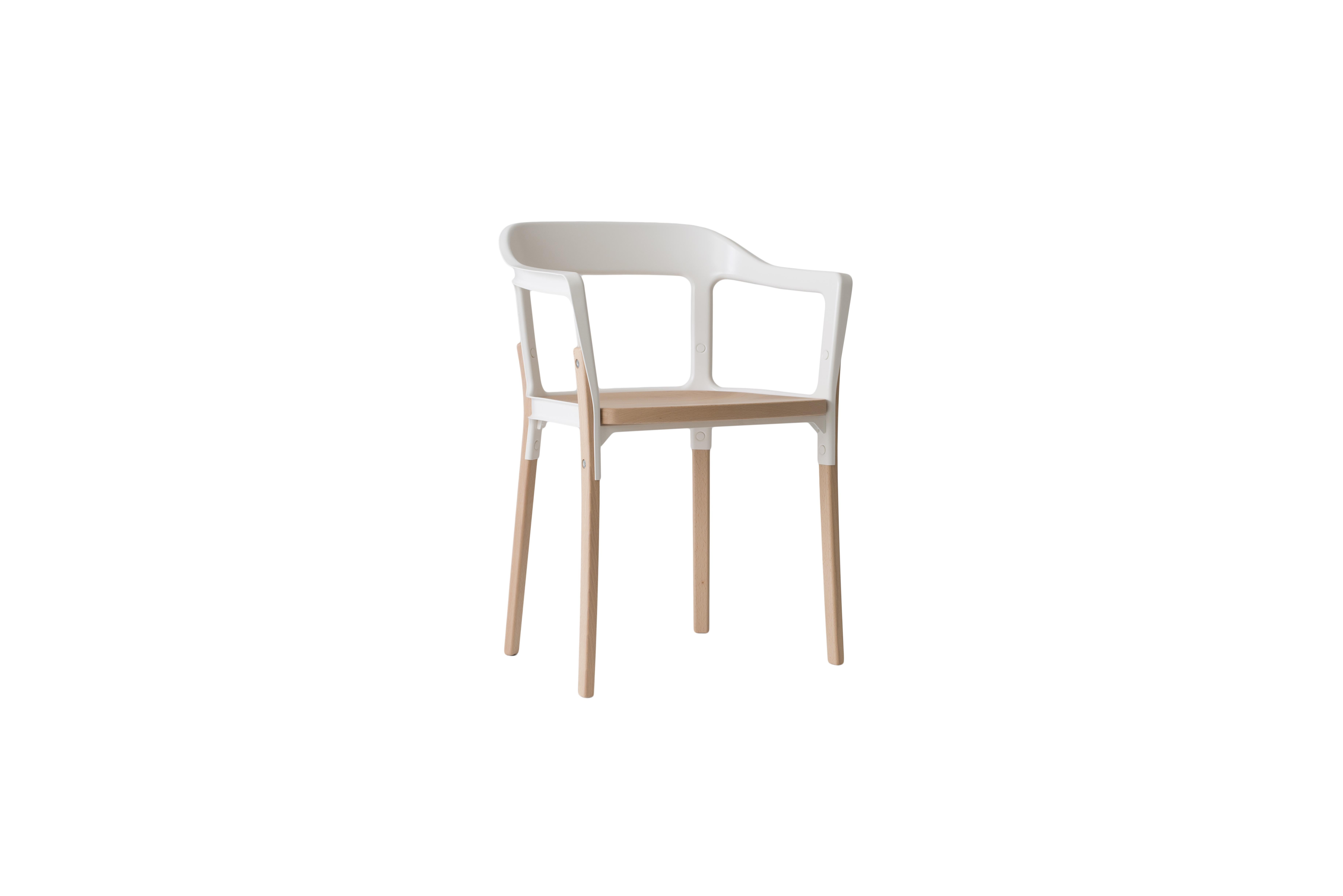 Bois Chaise en bois d'acier naturel/blanc de Ronan & Erwan Boroullec pour MAGIS en vente