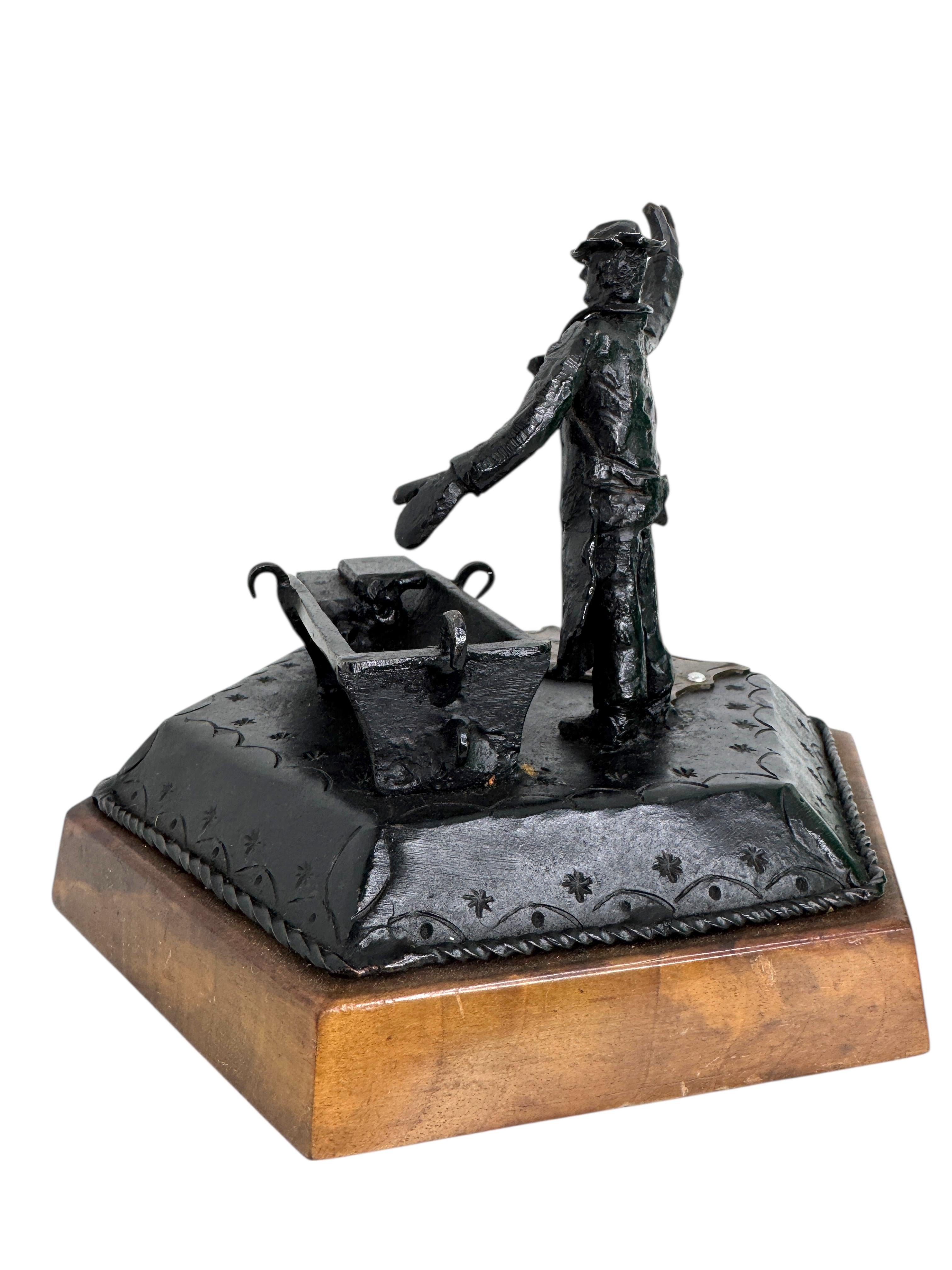 Mid-Century Modern Steelworker Iron Casting Statue Memorabilia on Shift Comrades Austria 1956 For Sale
