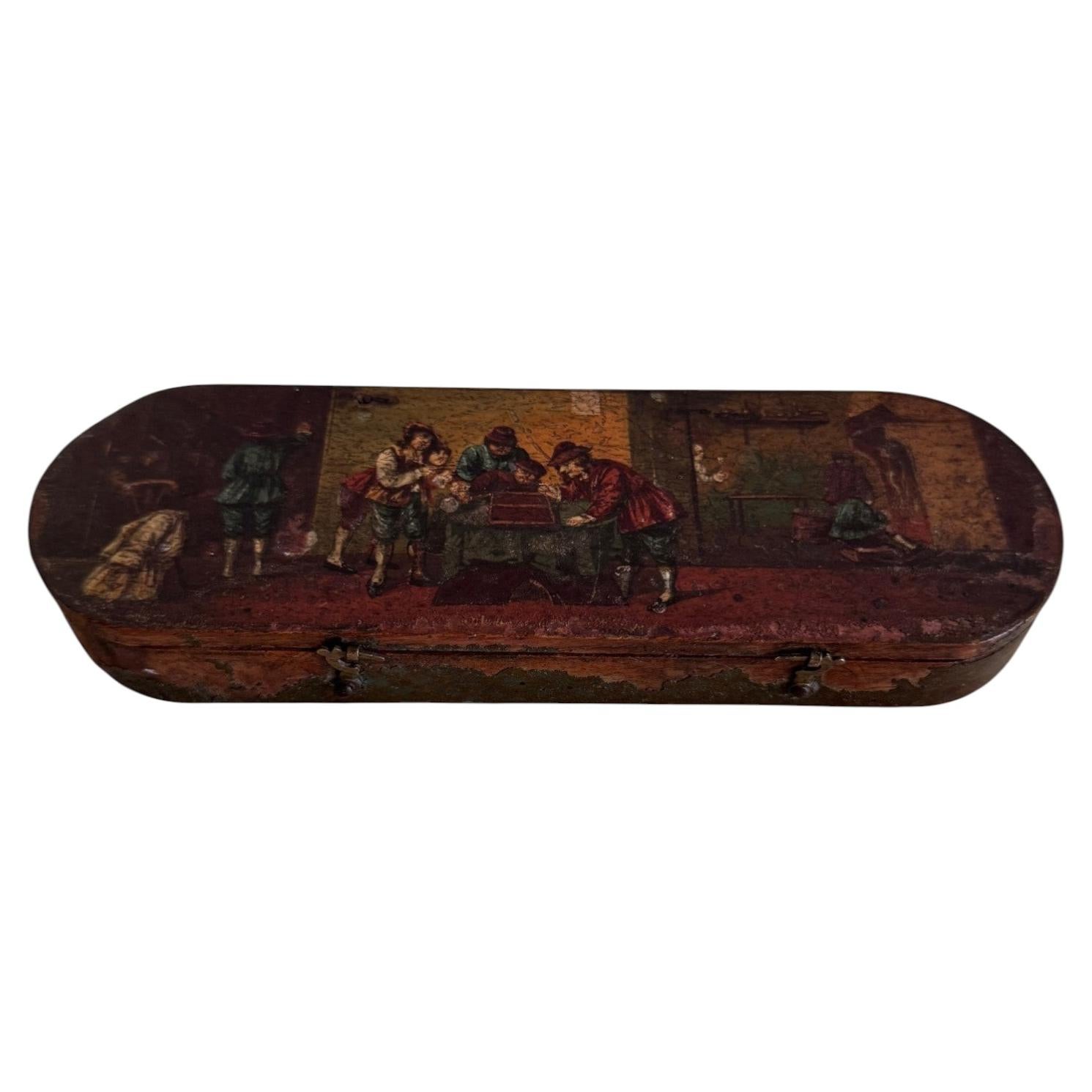 Steelyard Balance with Hand-Painted Gamblers Scene, Early 19th Century For Sale