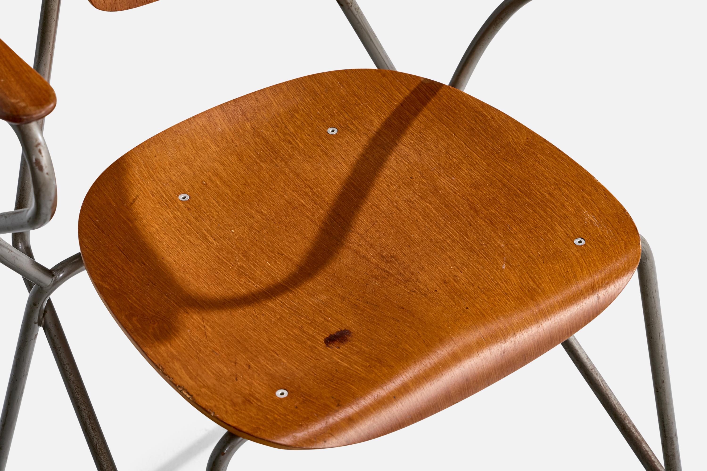 Steen Eiler Rasmussen, Armchair, Metal, Oak, Denmark, 1954 For Sale 4