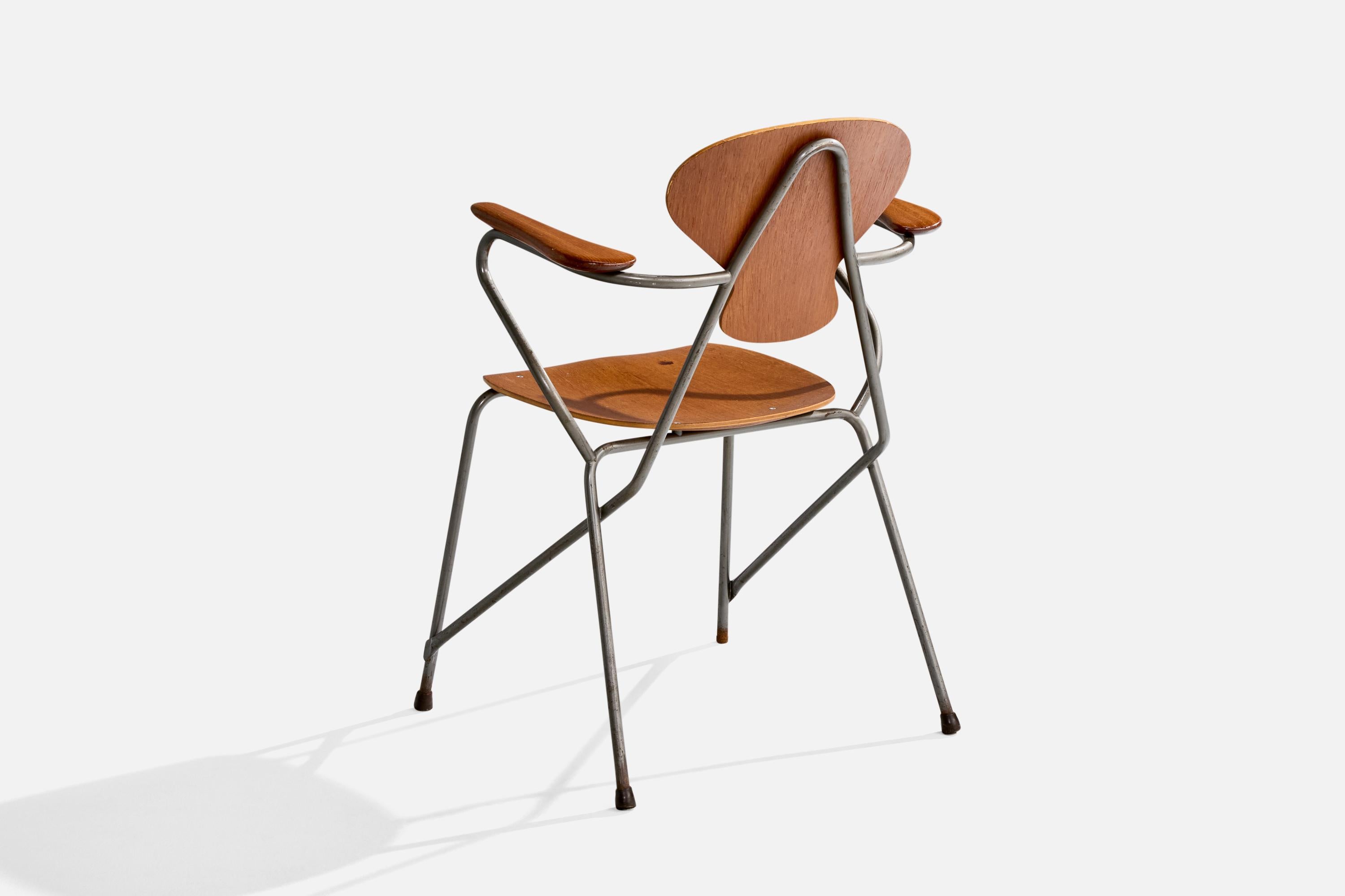 Steen Eiler Rasmussen, Armchair, Metal, Oak, Denmark, 1954 In Good Condition For Sale In High Point, NC