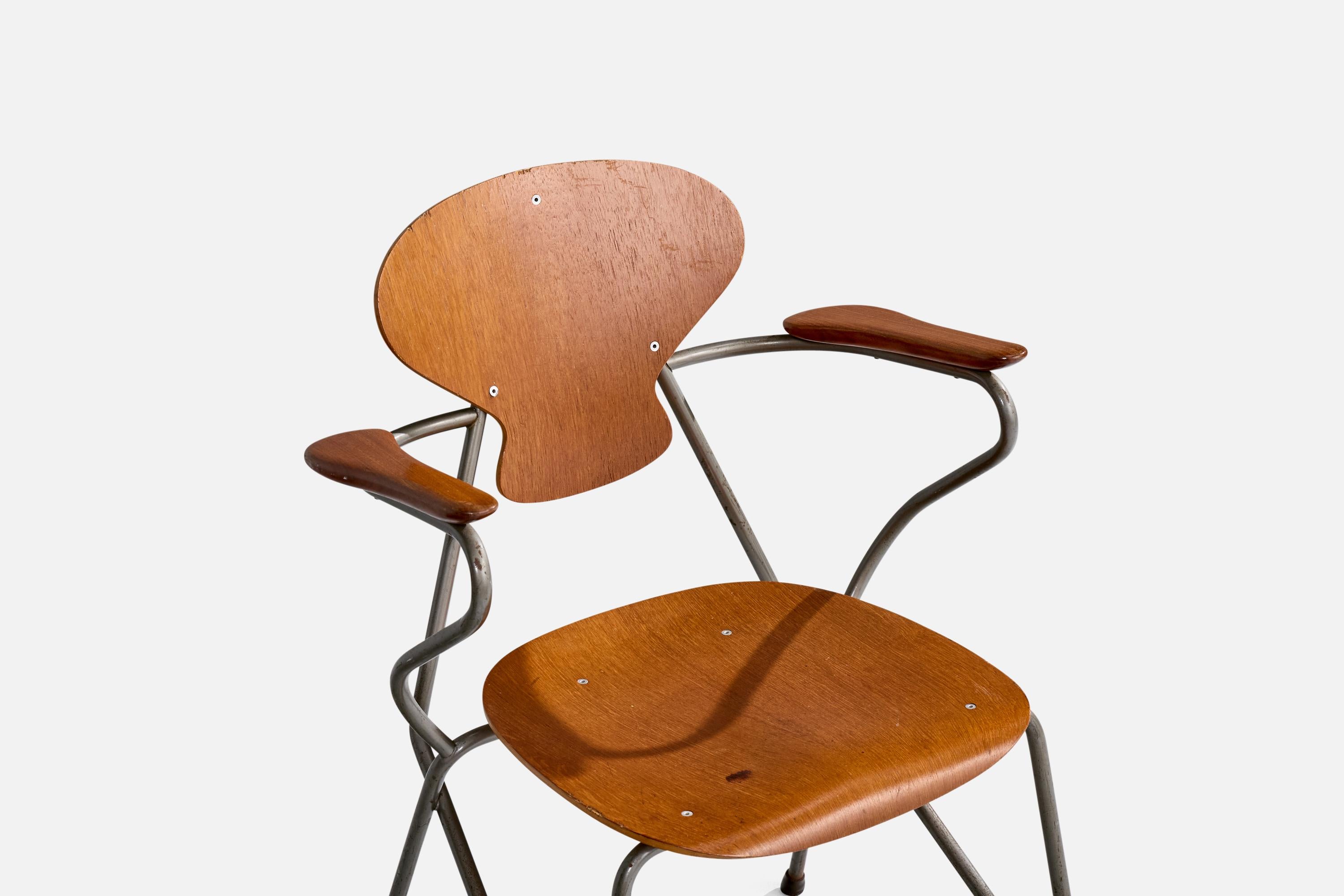 Steen Eiler Rasmussen, Armchair, Metal, Oak, Denmark, 1954 For Sale 1