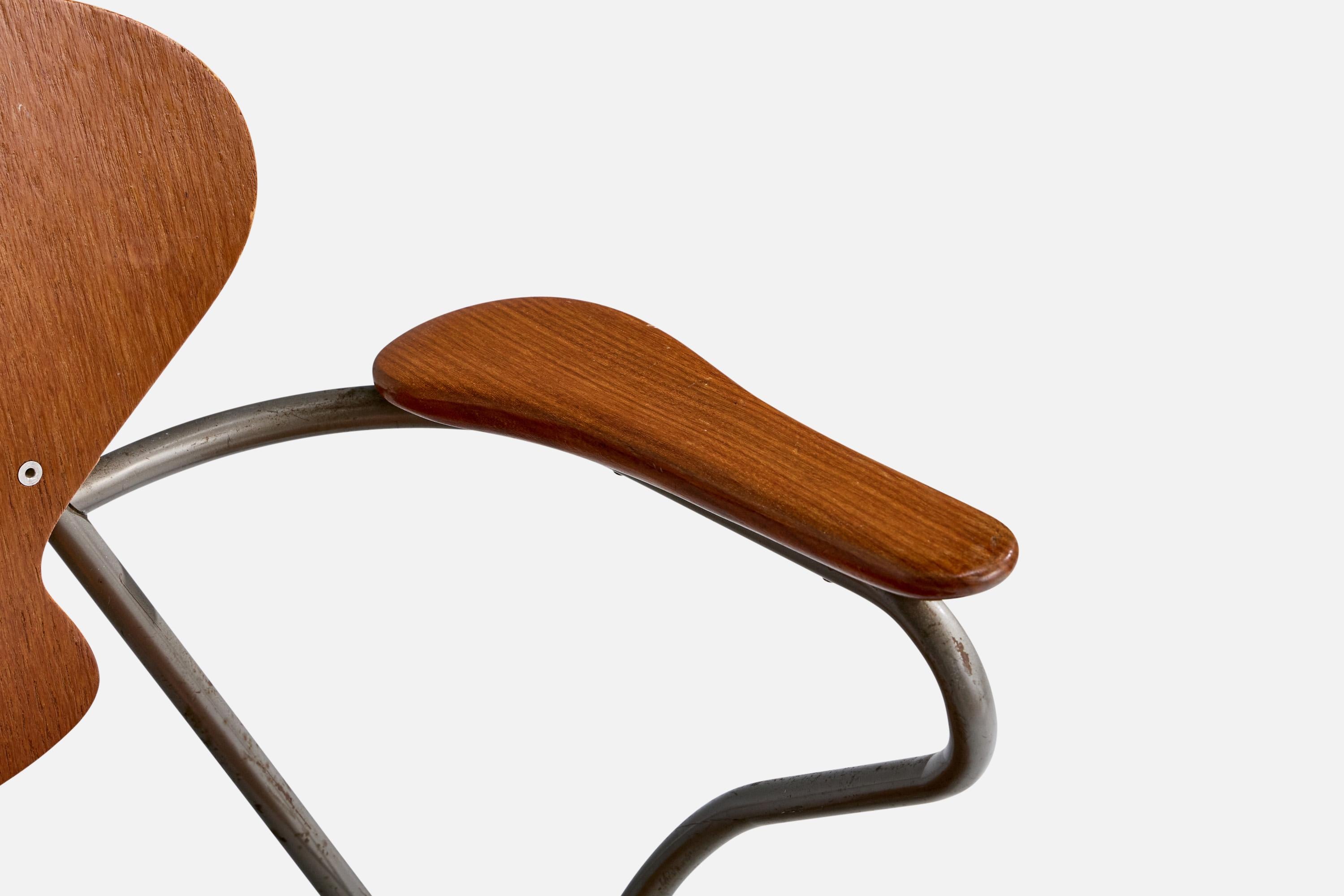 Steen Eiler Rasmussen, Armchair, Metal, Oak, Denmark, 1954 For Sale 3