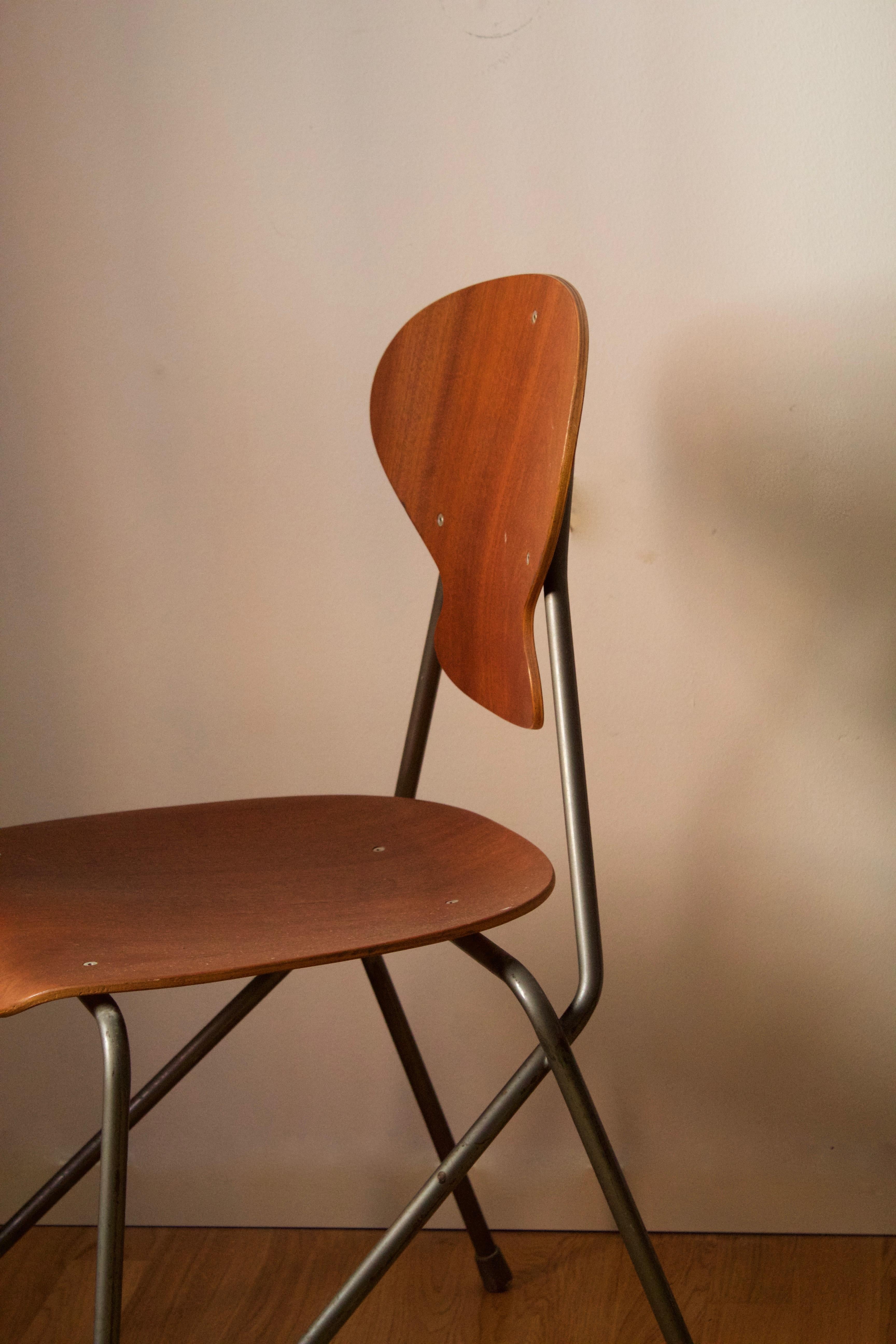 Mid-Century Modern Steen Eiler Rasmussen, Side Chair from Rungsted Skole, Metal, Oak, Denmark, 1954 For Sale