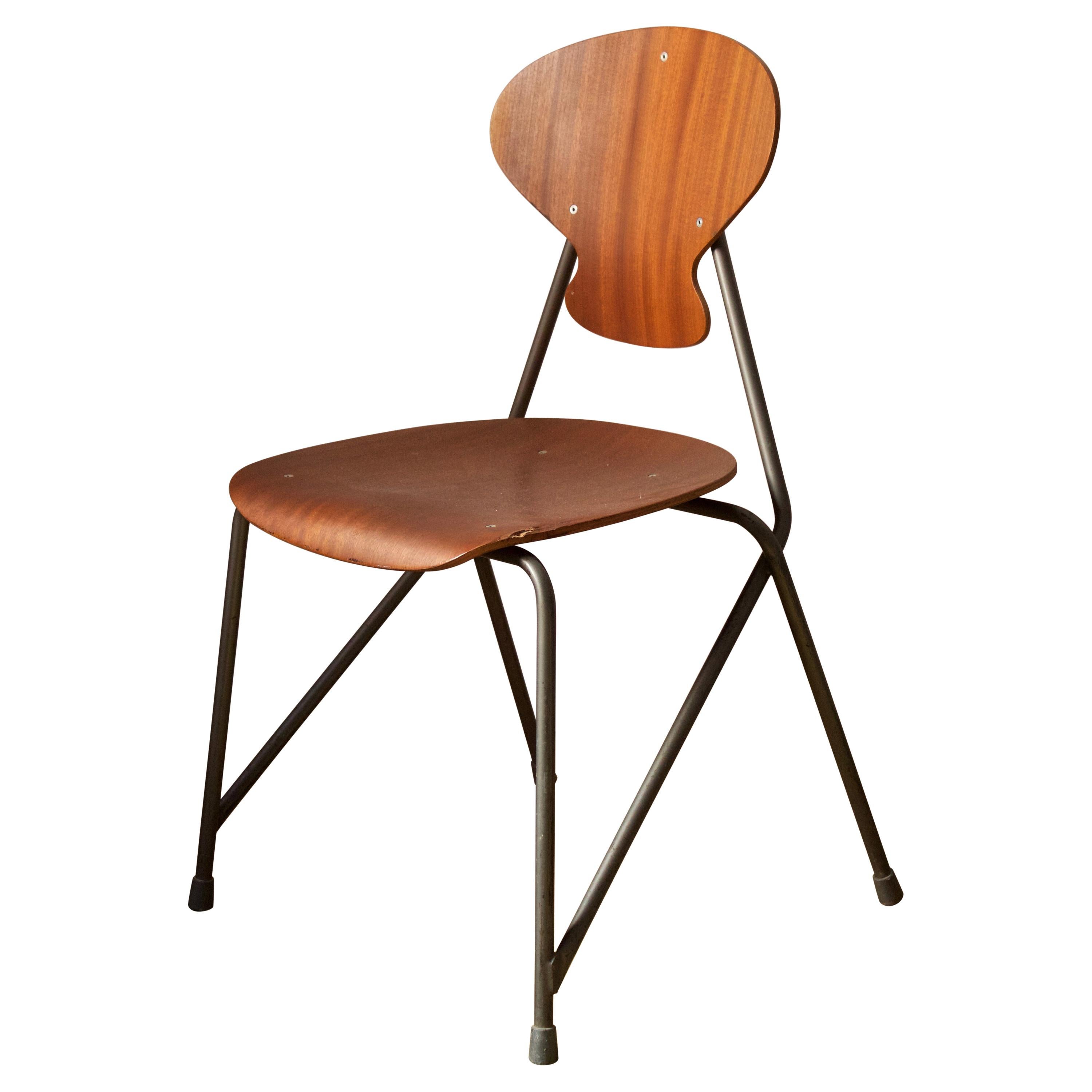 Steen Eiler Rasmussen, Side Chair from Rungsted Skole, Metal, Oak, Denmark, 1954 For Sale