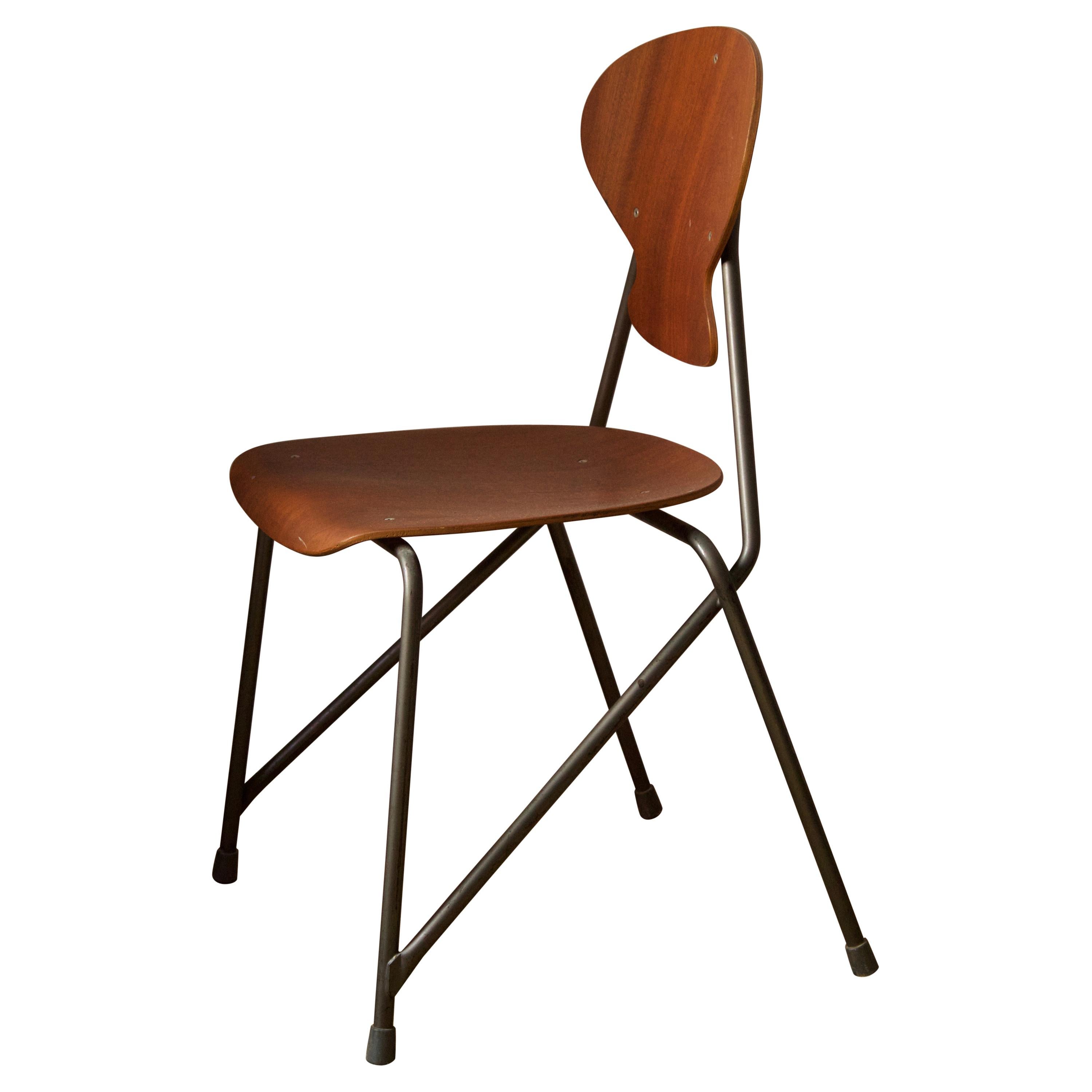 Steen Eiler Rasmussen, Side Chair from Rungsted Skole, Metal, Oak, Denmark, 1954 For Sale