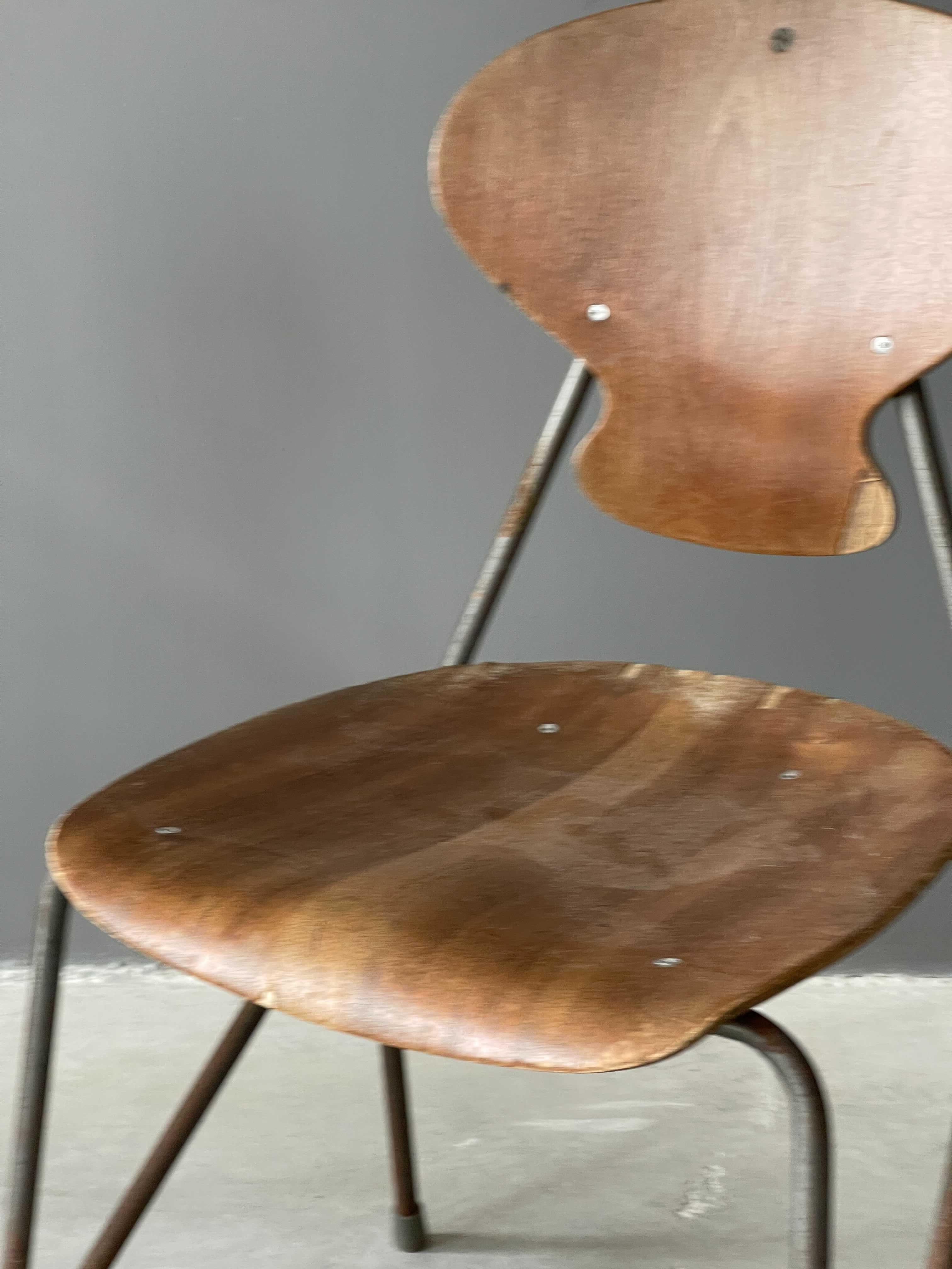 Danish Steen Eiler Rasmussen, Side Chairs from Rungsted Skole, Metal, Oak, Denmark 1954 For Sale