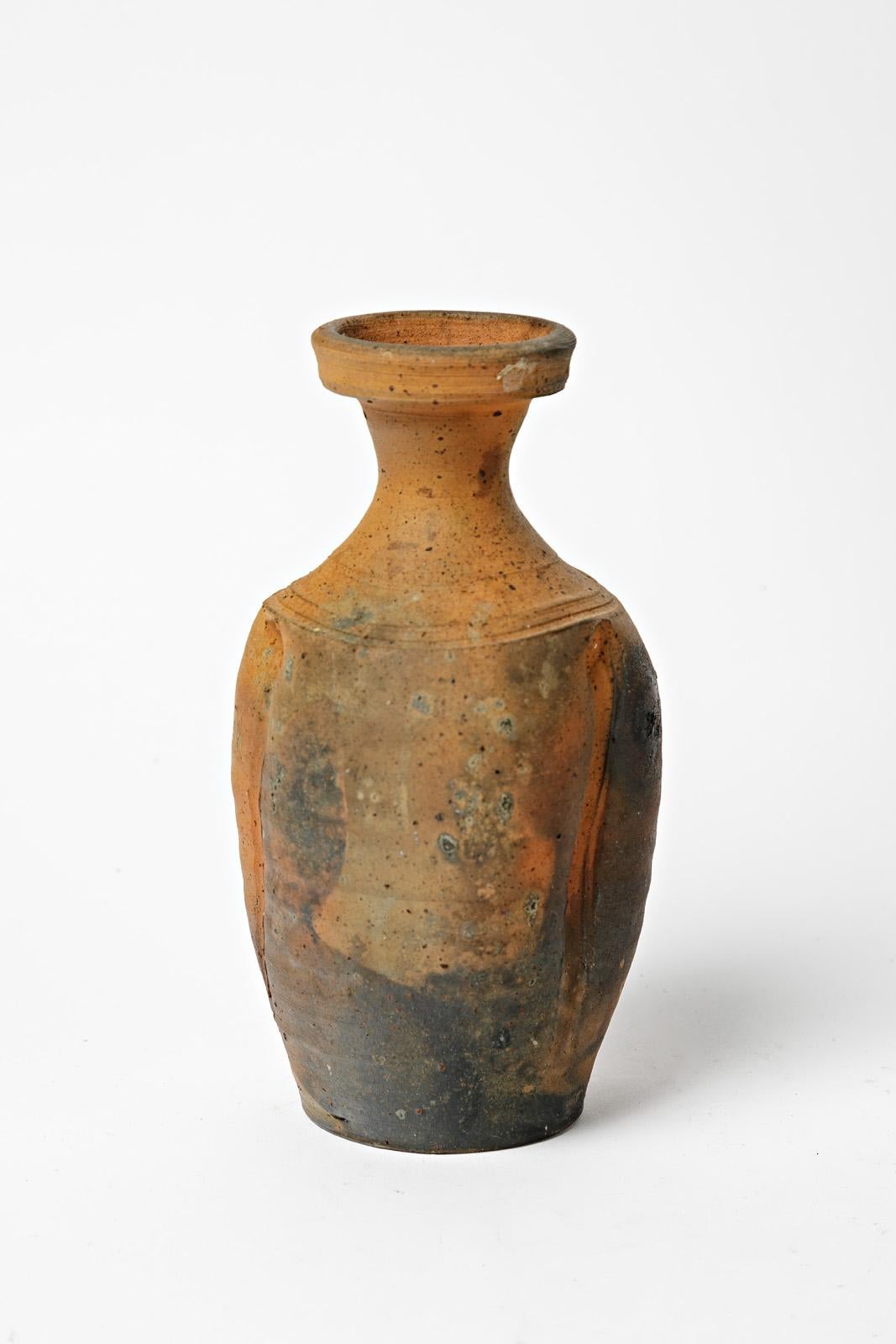 Mid-Century Modern Steen Kepp 20 CENTURY DESIGN Vase en céramique brun et noir 1970 La Borne en vente