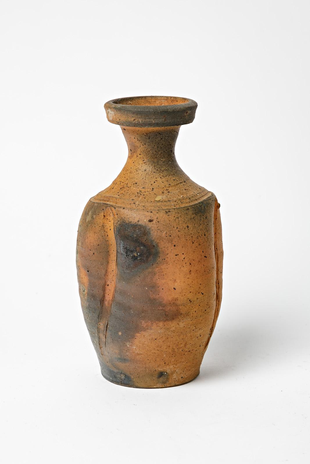 Francese Vaso in ceramica marrone e nero di Steen Kepp del XX secolo 1970 La Borne in vendita