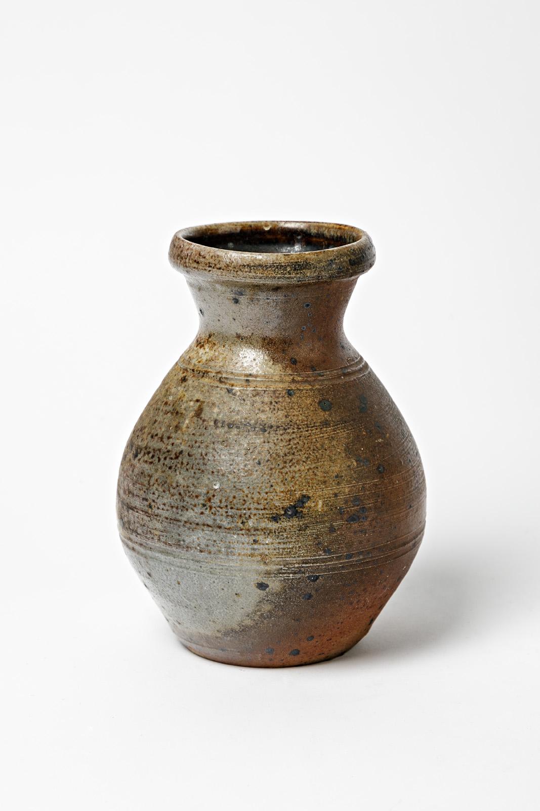 Mid-Century Modern Steen Kepp Vase en céramique marron et gris en grès La Borne 1970 Woodfiring en vente