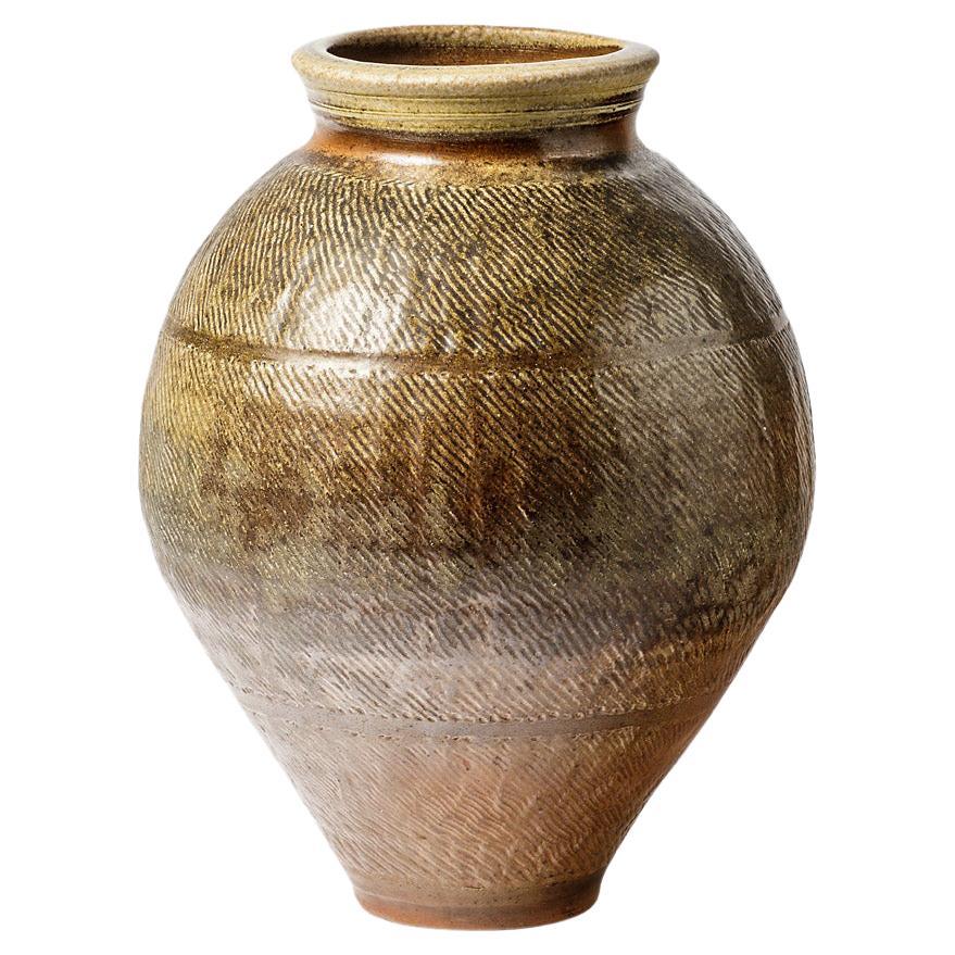 Steen Kepp Large Stoneware Brown Ceramic Floor Vase 1975 La Borne Design For Sale