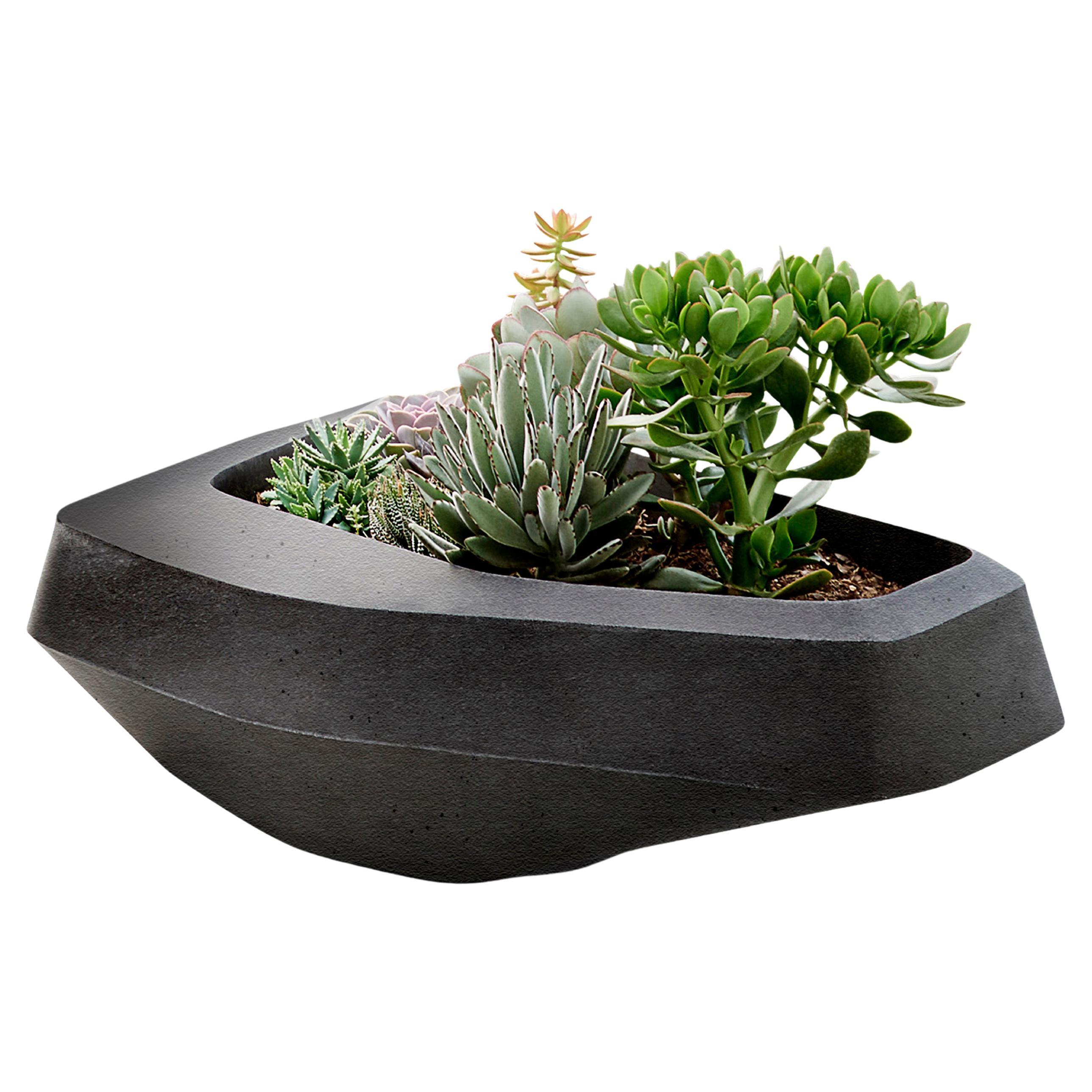 Steen Medium Black Stone Planter by Indigenus