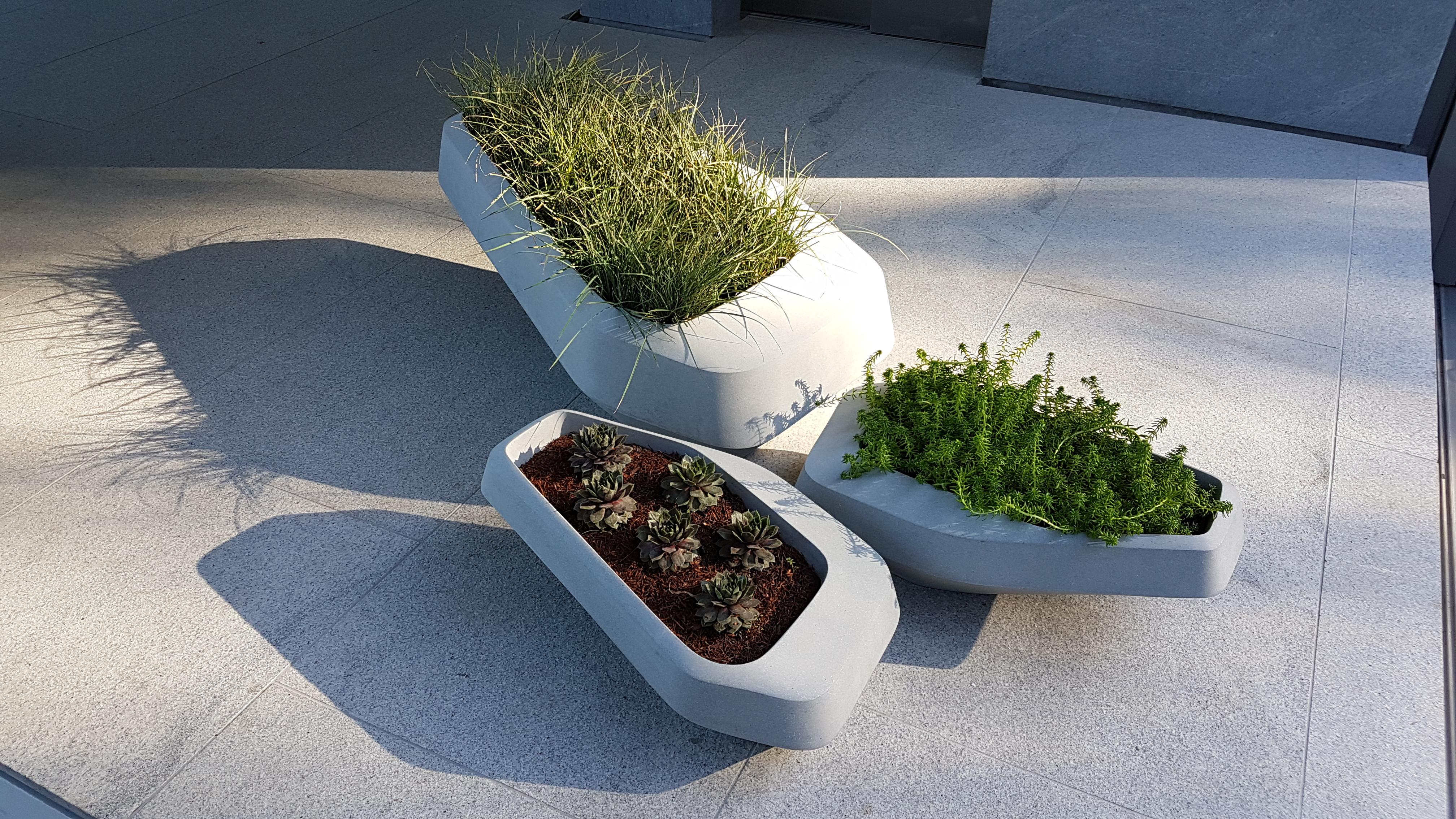 Contemporary Steen Medium Brown Stone Planter by Indigenus For Sale