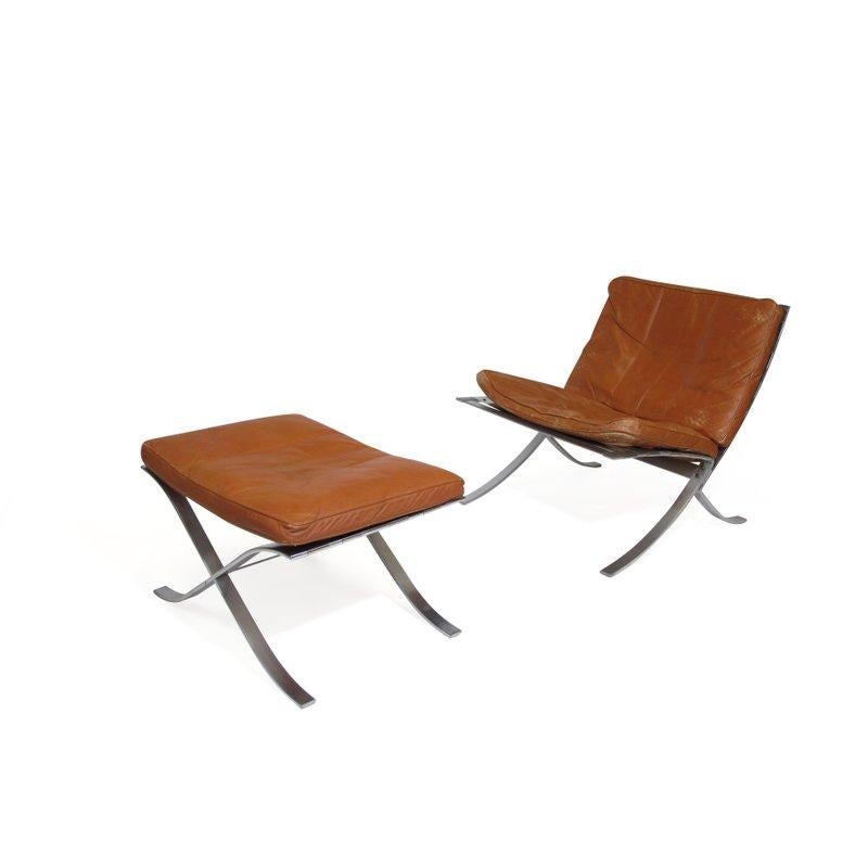 Steen Ostergaard Steel and Leather Lounge Chair and Foot Stool For Sale 5