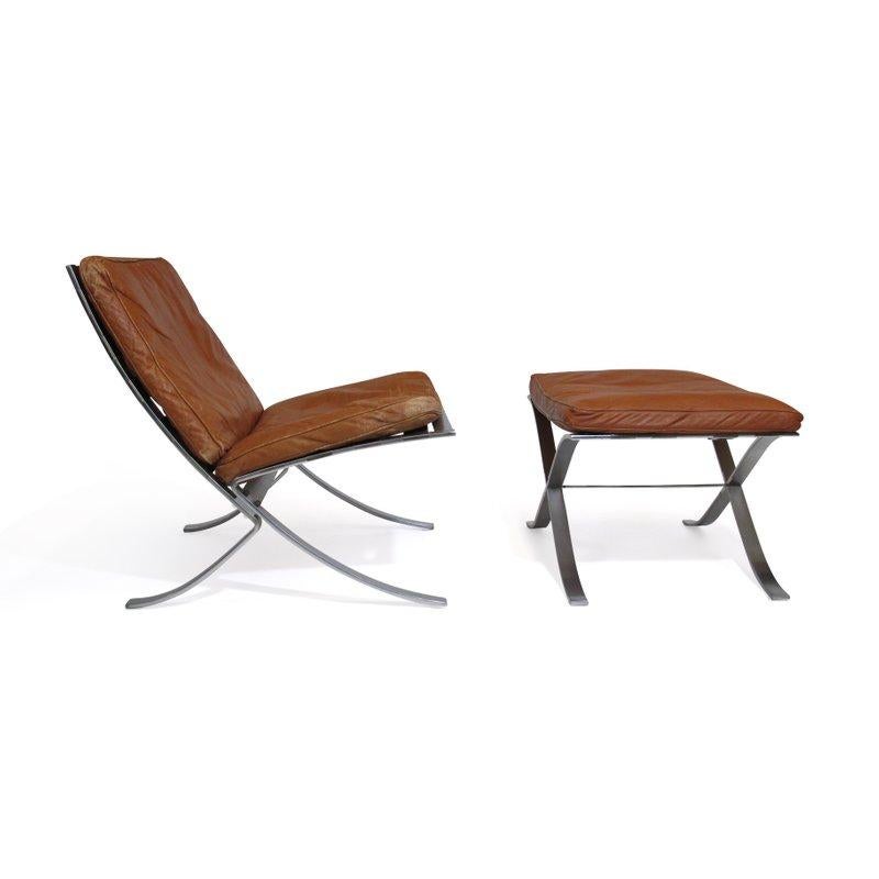 Mid-20th Century Steen Ostergaard Mid-century Danish Steel and Leather Lounge Chair and Ottoman