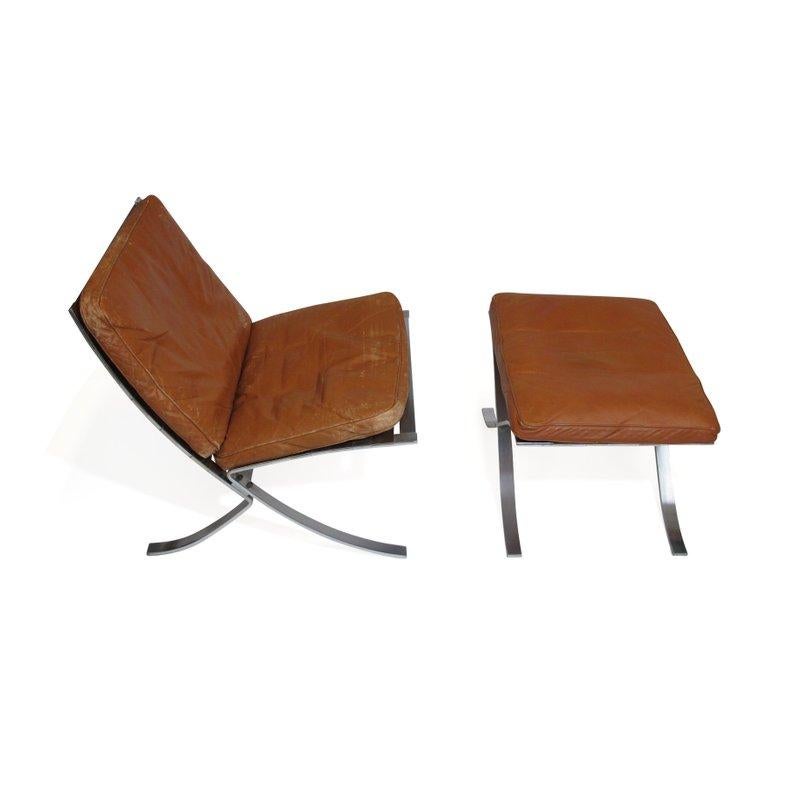 Steen Ostergaard Steel and Leather Lounge Chair and Foot Stool For Sale 3