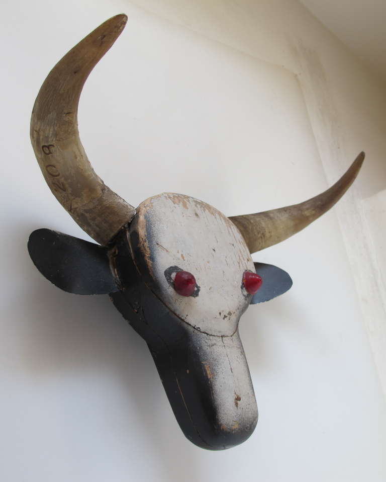 American Steer Head Barn Folk Sculpture For Sale