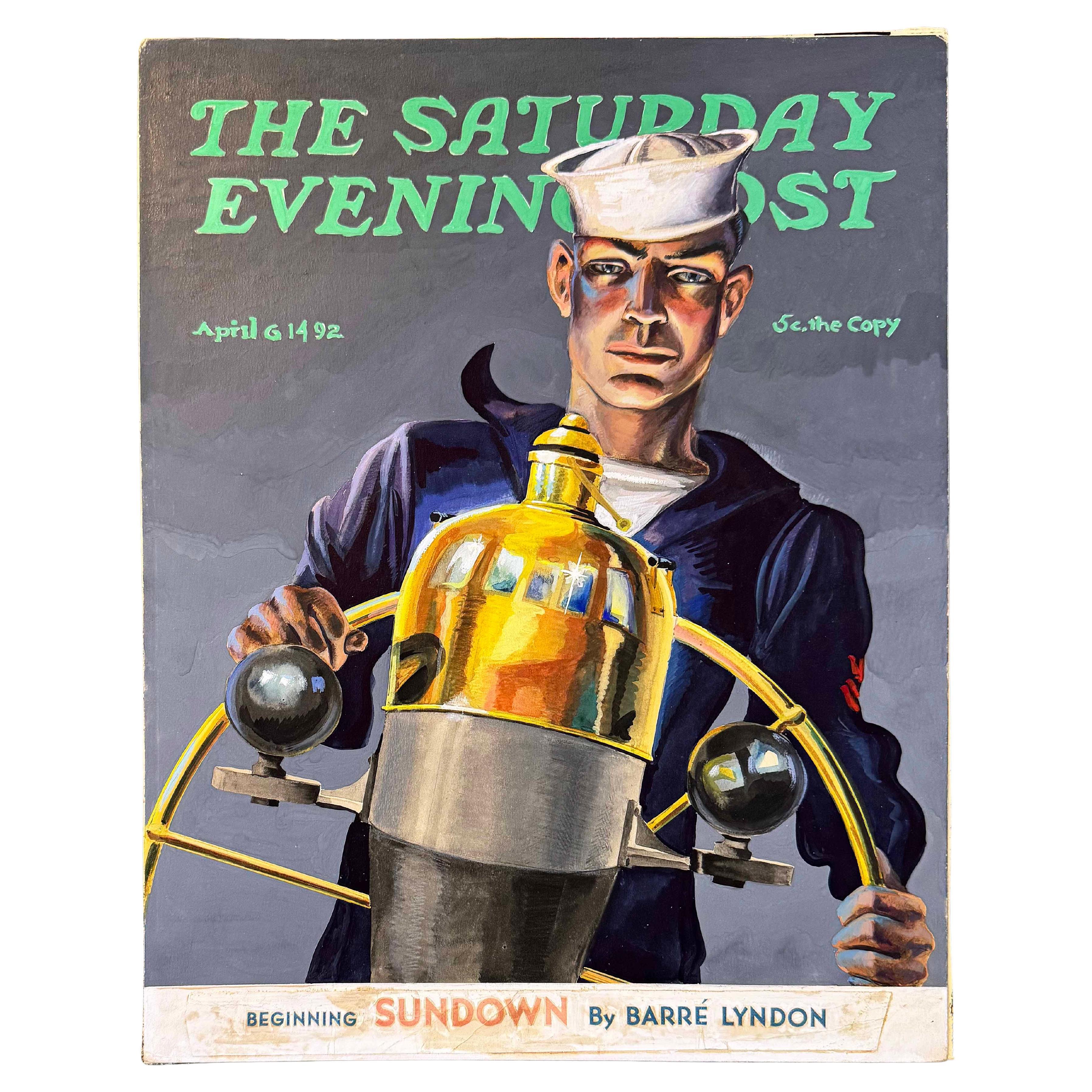 "Gobernar el barco", 1941 Ilustración Artística con Marinero para Saturday Eve Post