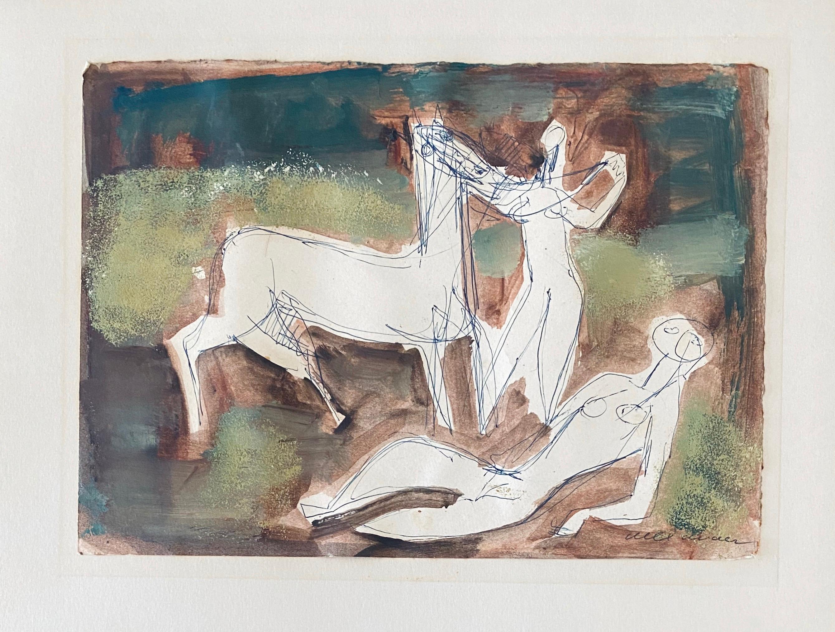 Composizione astratta con figure Modernista israeliano della metà del secolo scorso - Painting di Stefan Alexander