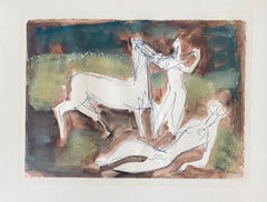 Abstrakte Komposition mit Figuren Israelischer Moderne der Mitte des Jahrhunderts