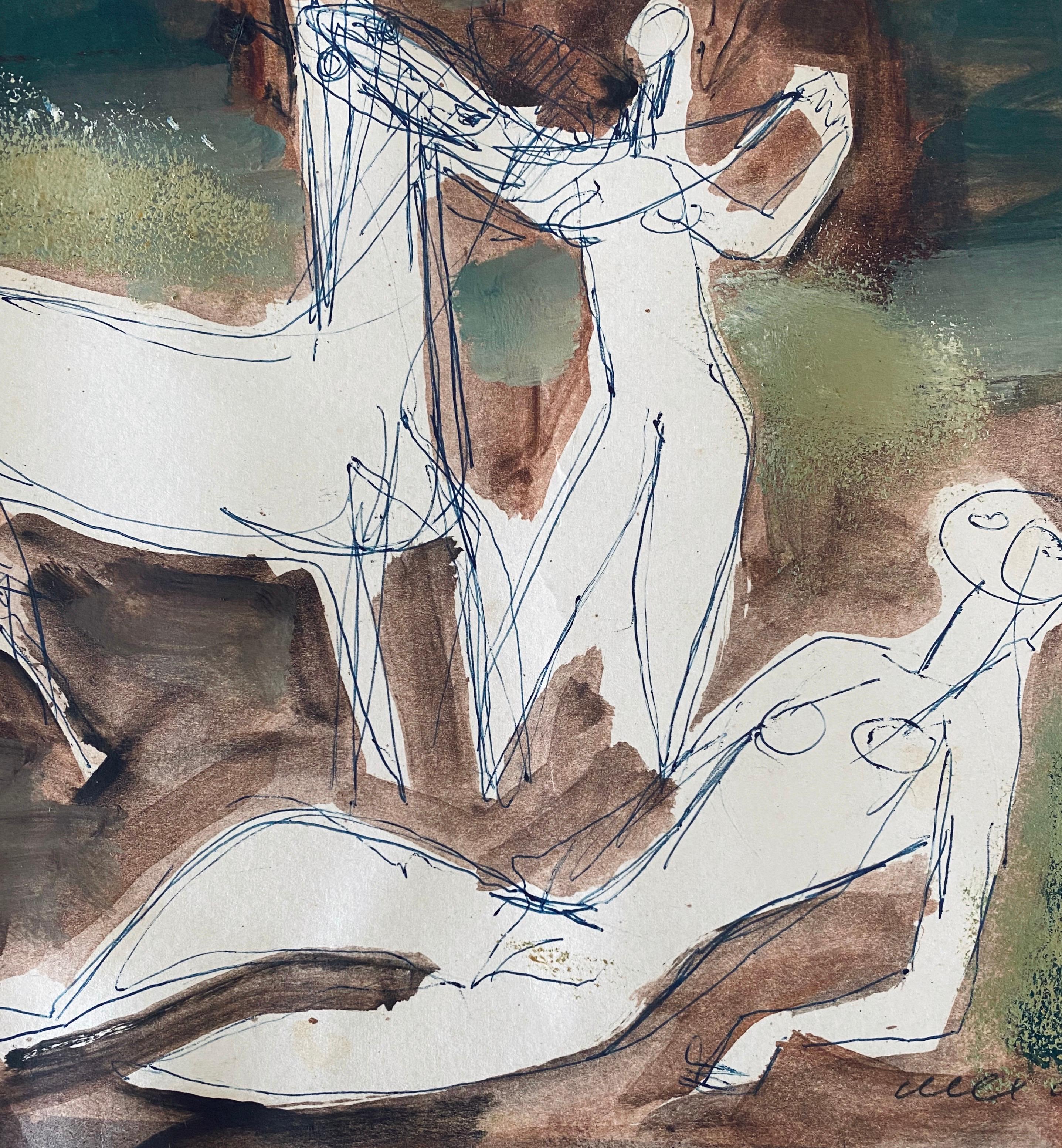 Composizione astratta con figure Modernista israeliano della metà del secolo scorso - Abstract Painting Marrone di Stefan Alexander