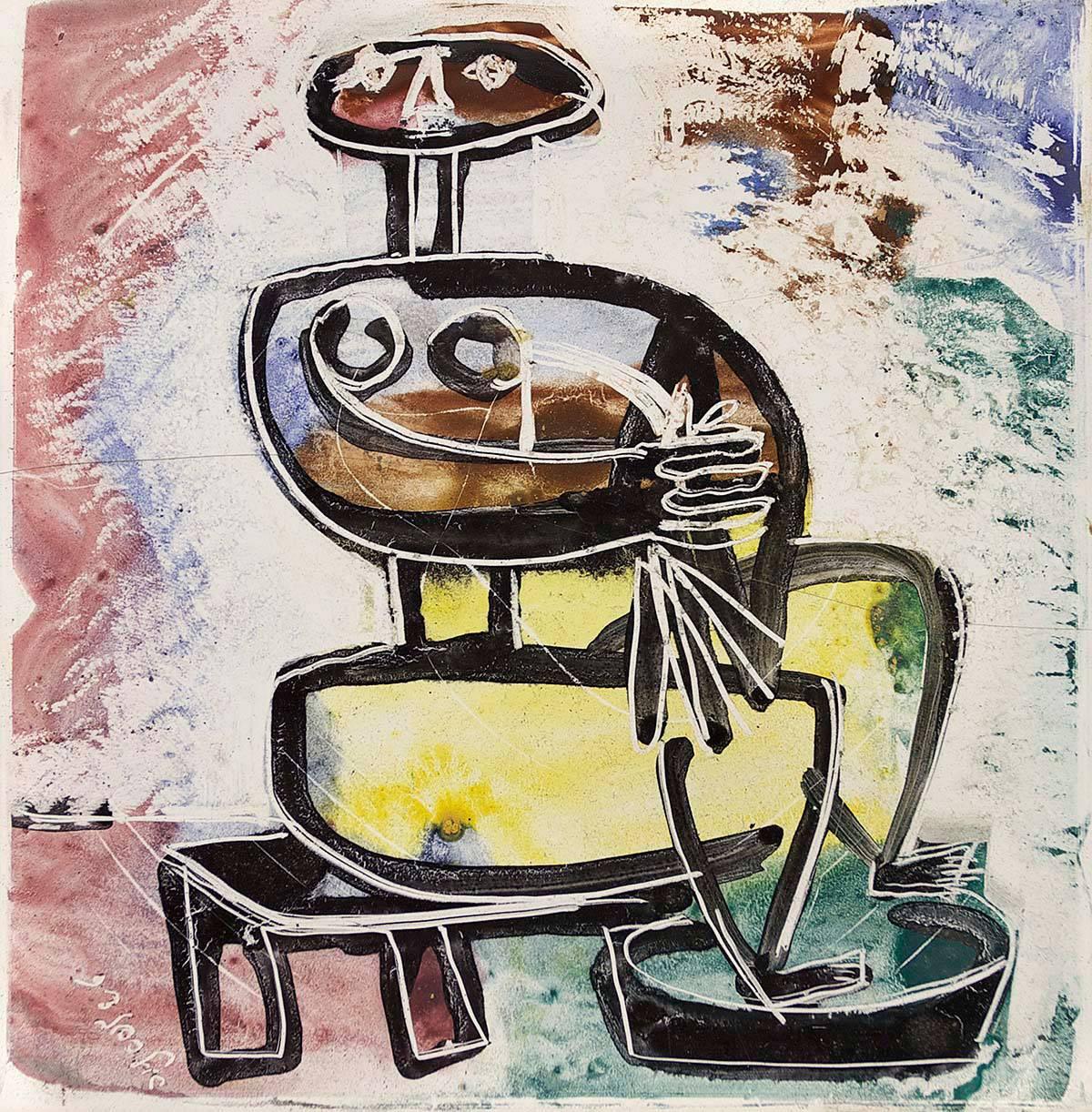 Figura desnuda modernista pintada Placa de cerámica, Pintura israelí - Painting de Stefan Alexander
