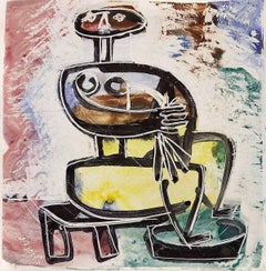 Painted Modernist Nude Figure Ceramic Plaque, Israeli Painting