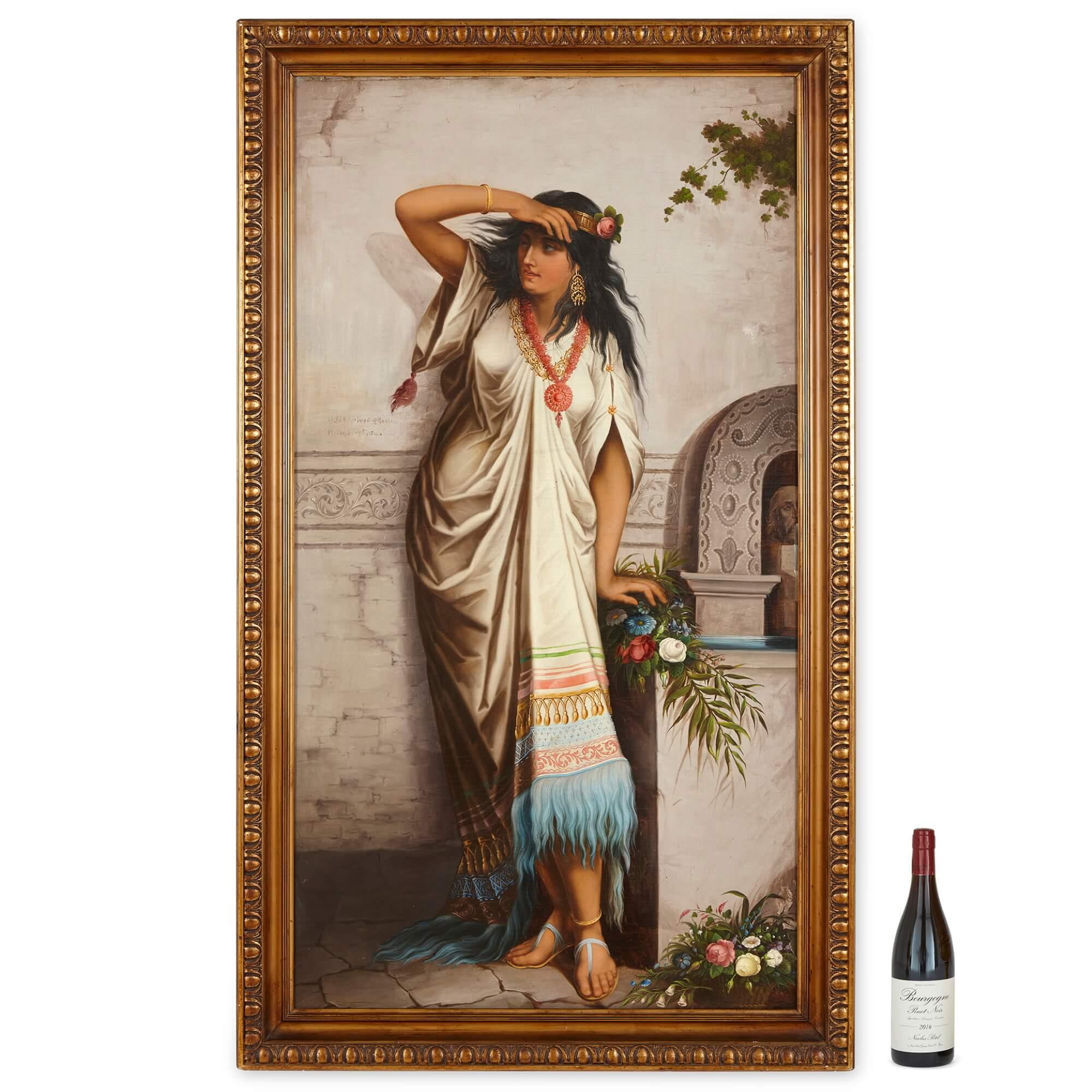 Late 19th Century antique Orientalist oil painting of a young woman For Sale 2